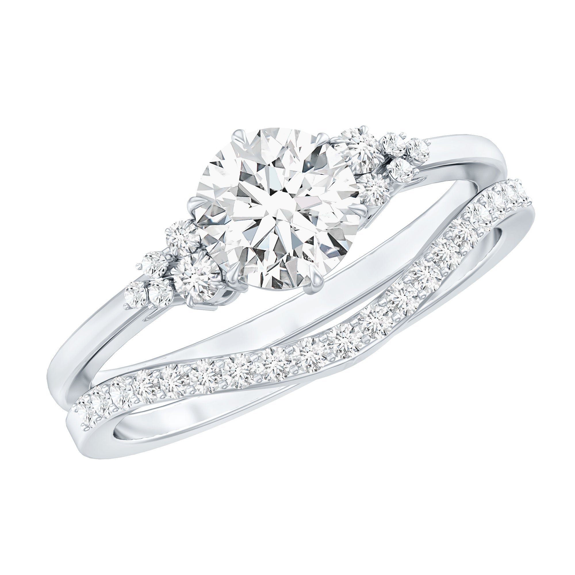 Certified Diamond Bridal Ring Set with Curved Band Lab - ( EF-VS ) - Rosec Jewels