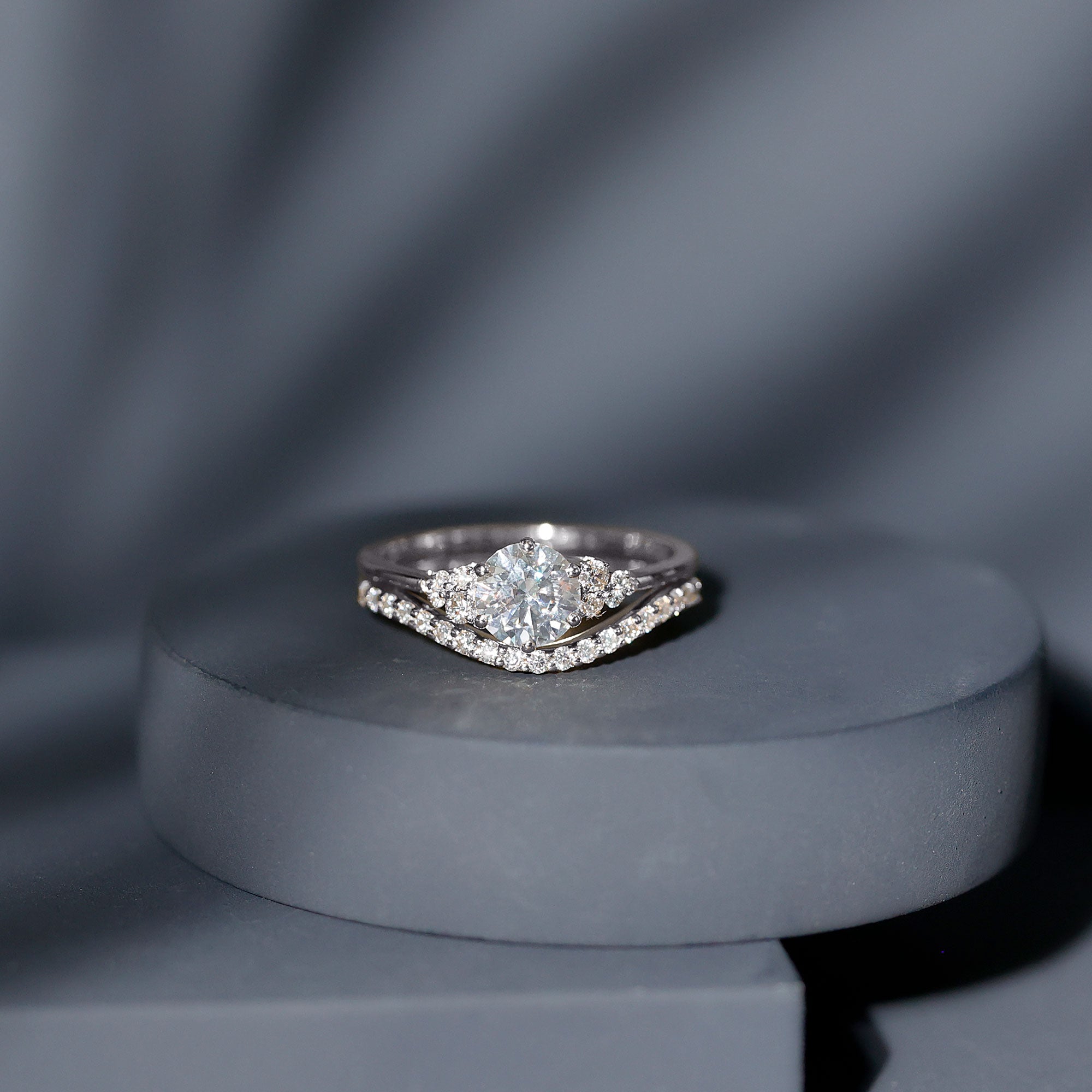 Certified Diamond Bridal Ring Set with Curved Band Lab - ( EF-VS ) - Rosec Jewels