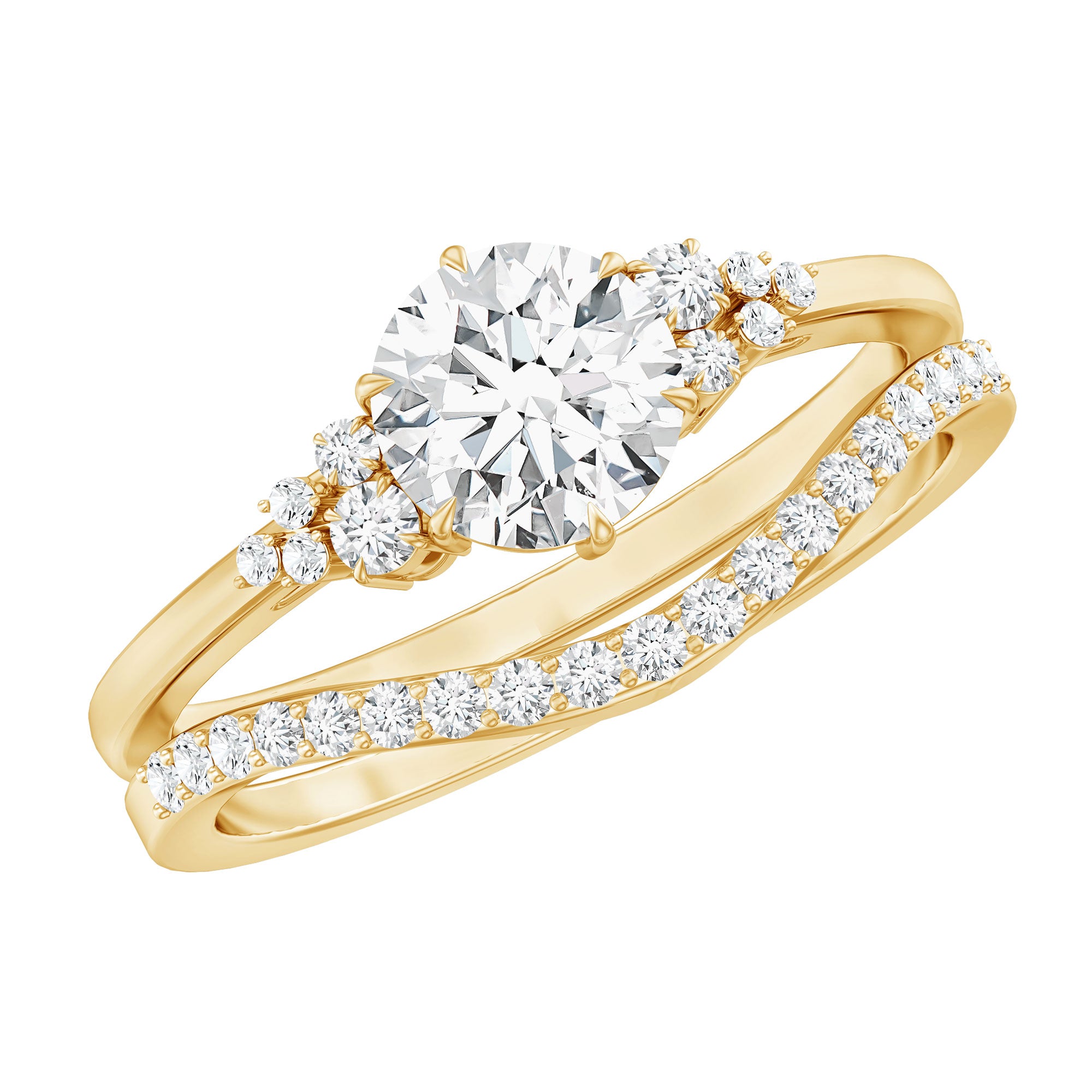 Certified Diamond Bridal Ring Set with Curved Band Lab - ( EF-VS ) - Rosec Jewels