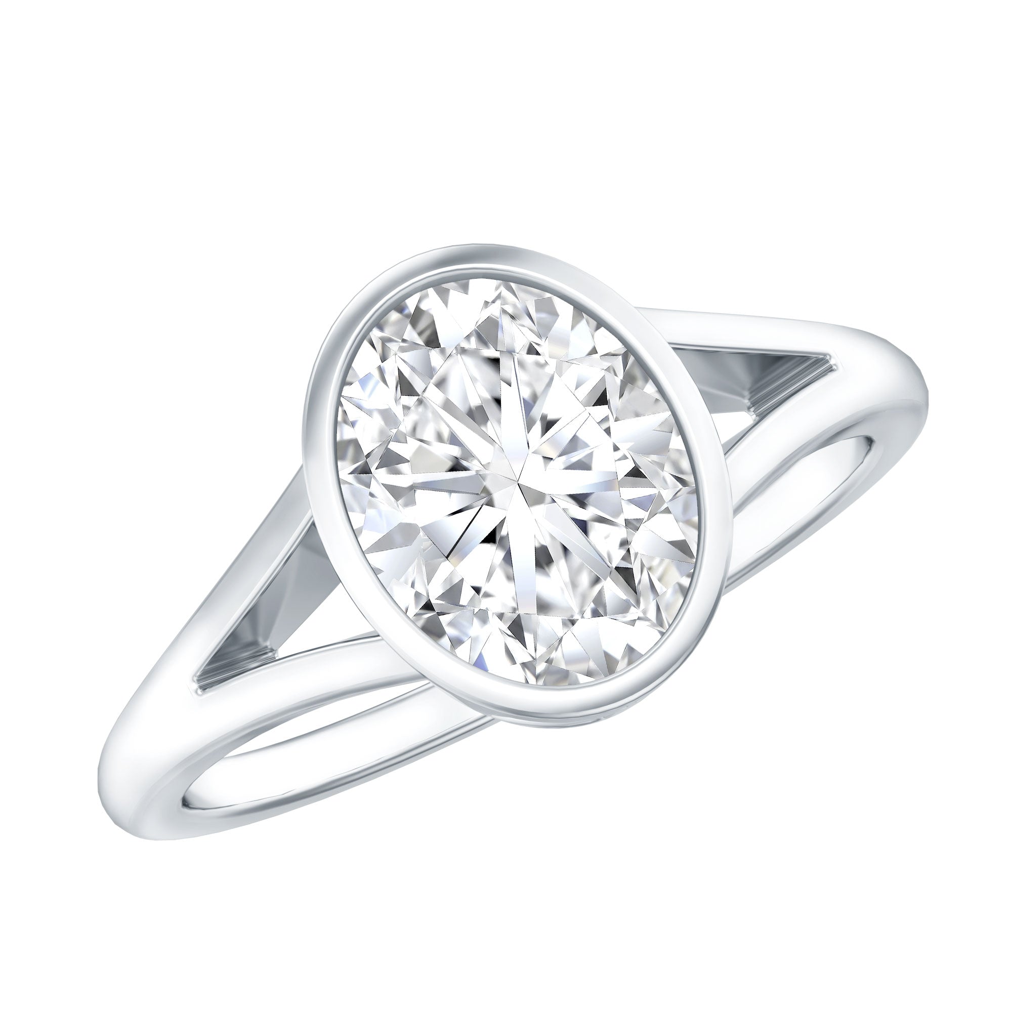 Bezel Set Oval Lab Created Diamond Solitaire Ring For Women Lab - ( EF-VS ) - Rosec Jewels