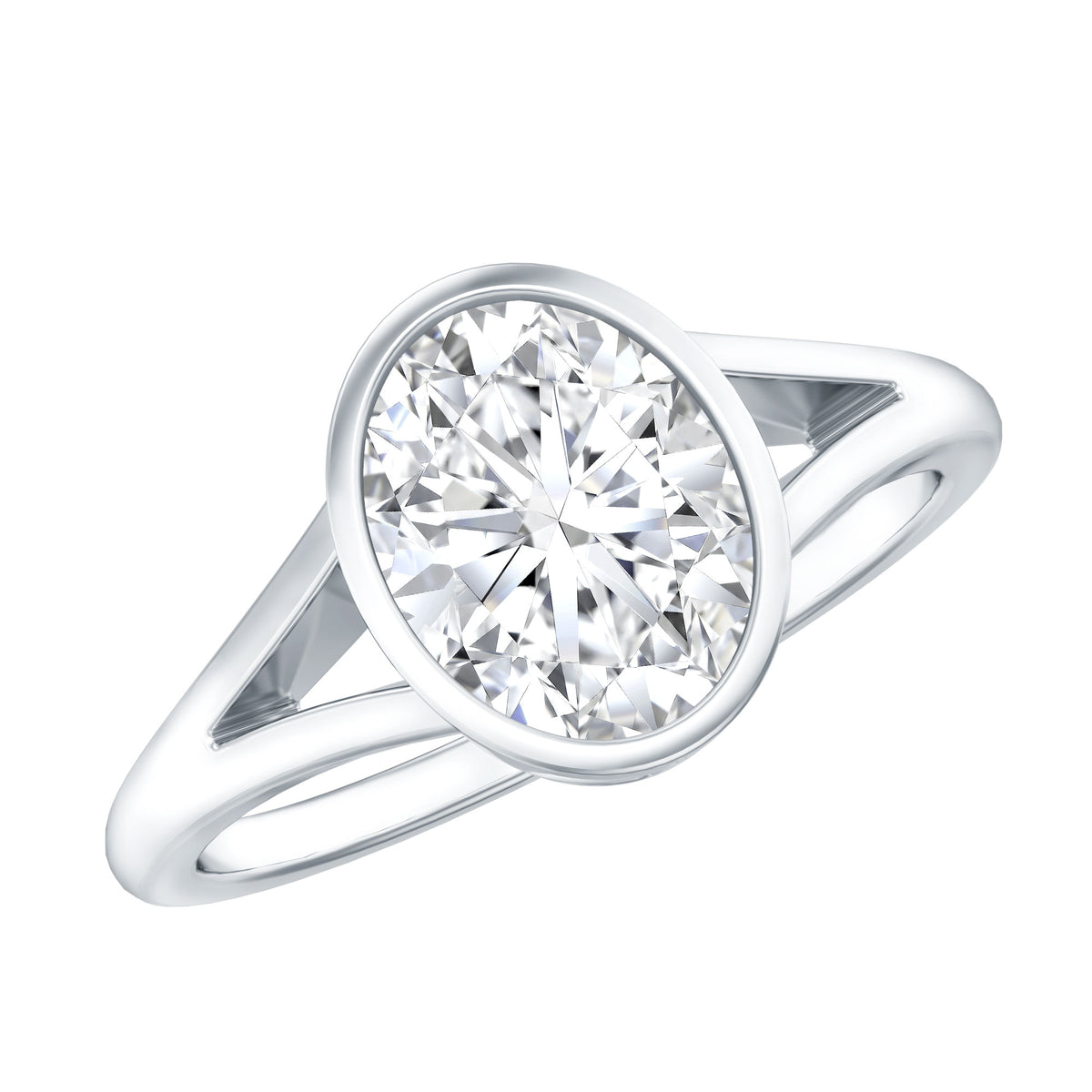 Bezel Set Oval Lab Created Diamond Solitaire Ring For Women Lab - ( EF-VS ) - Rosec Jewels