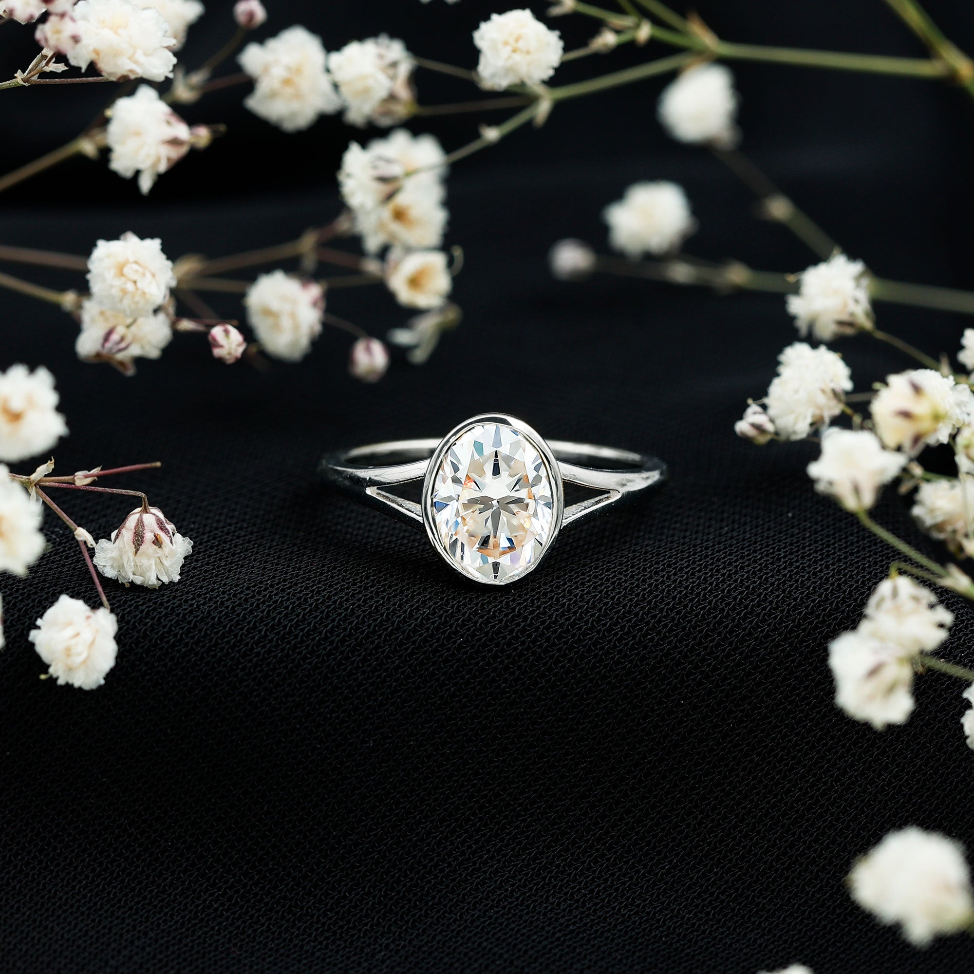 Bezel Set Oval Lab Created Diamond Solitaire Ring For Women Lab - ( EF-VS ) - Rosec Jewels