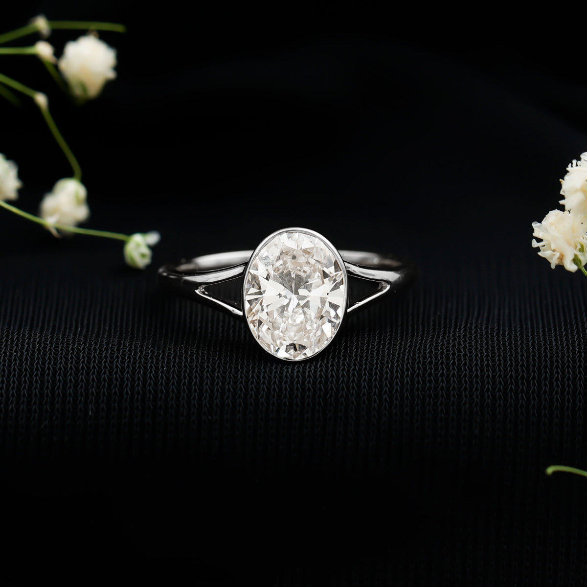 Bezel Set Oval Lab Created Diamond Solitaire Ring For Women Lab - ( EF-VS ) - Rosec Jewels