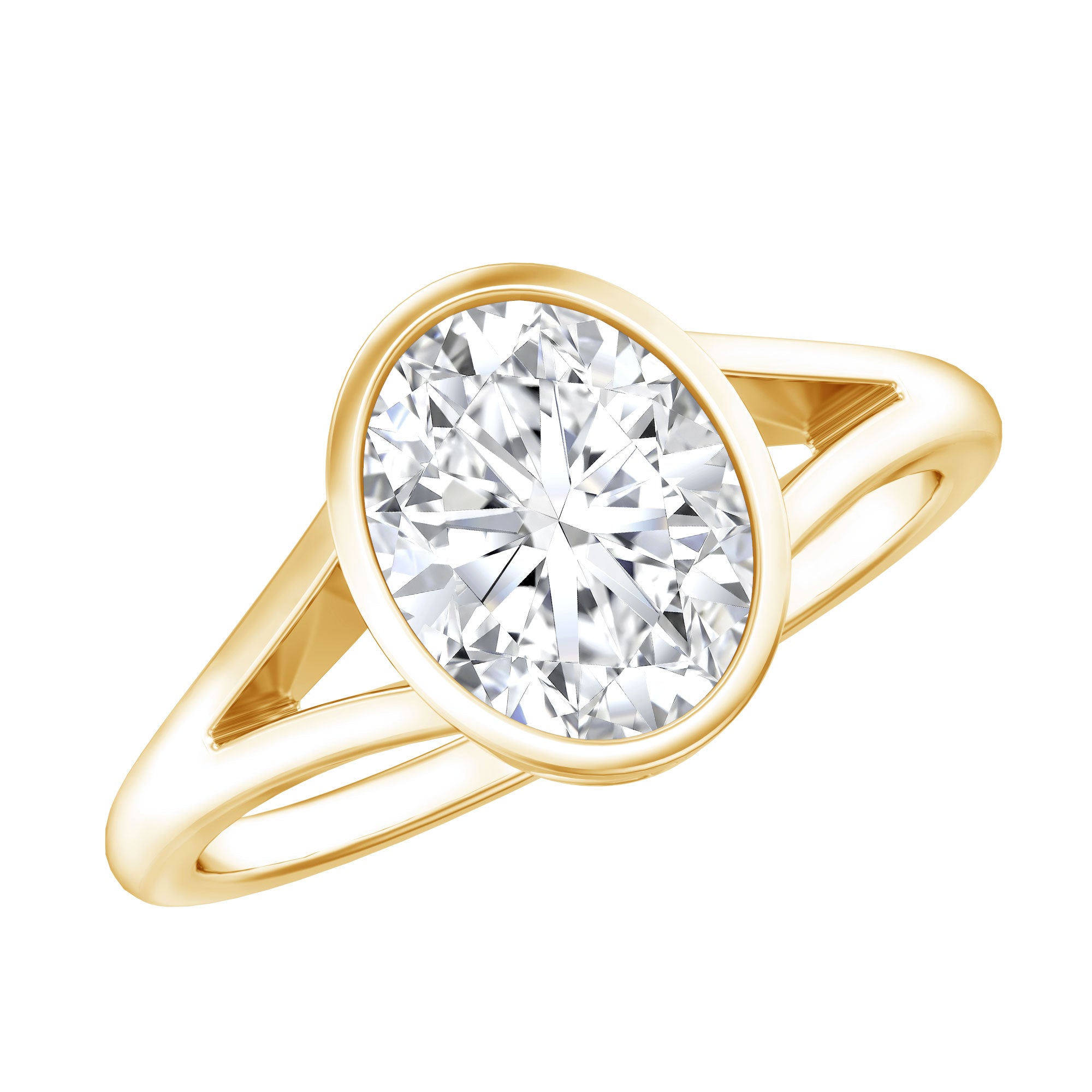 Bezel Set Oval Lab Created Diamond Solitaire Ring For Women Lab - ( EF-VS ) - Rosec Jewels