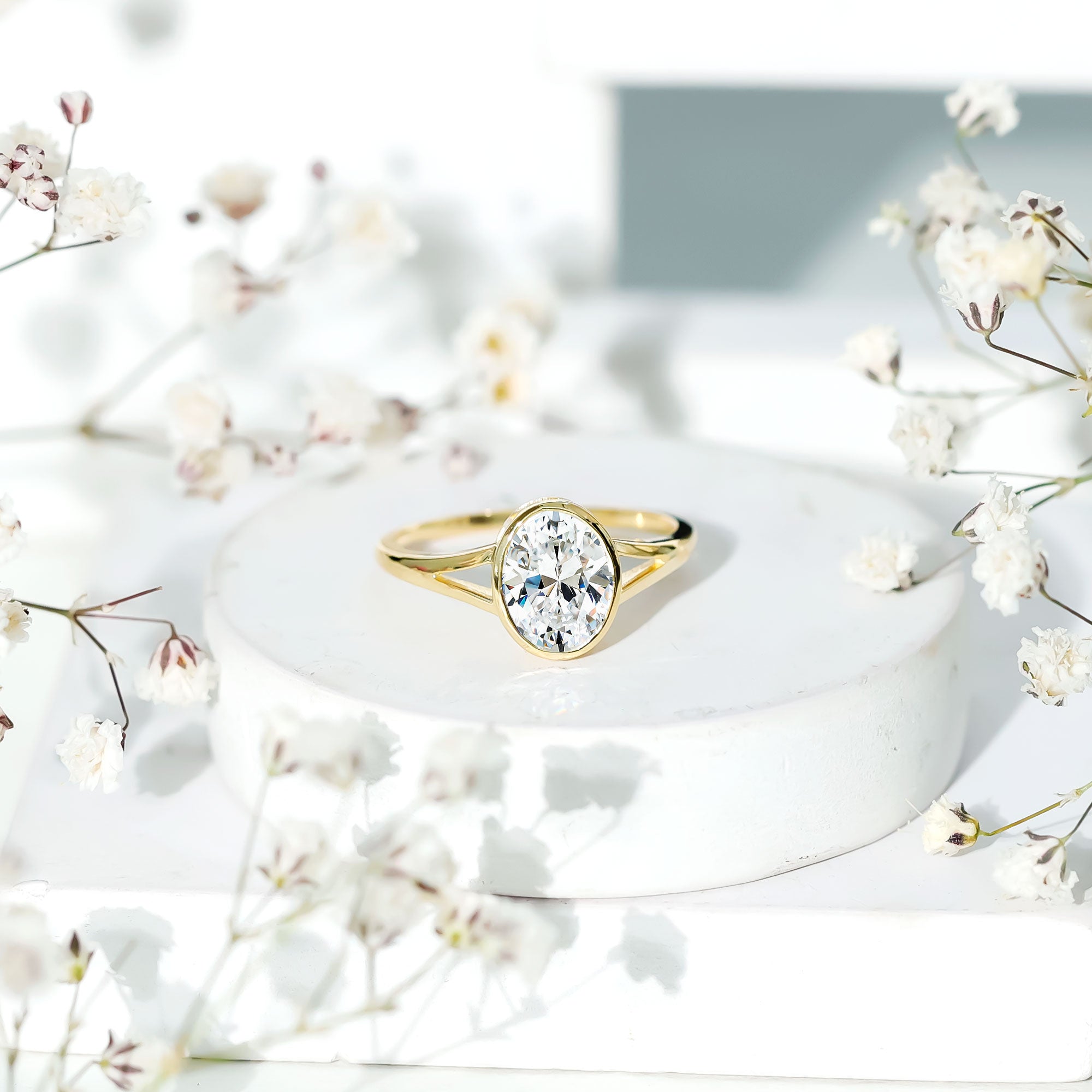Bezel Set Oval Lab Created Diamond Solitaire Ring For Women Lab - ( EF-VS ) - Rosec Jewels