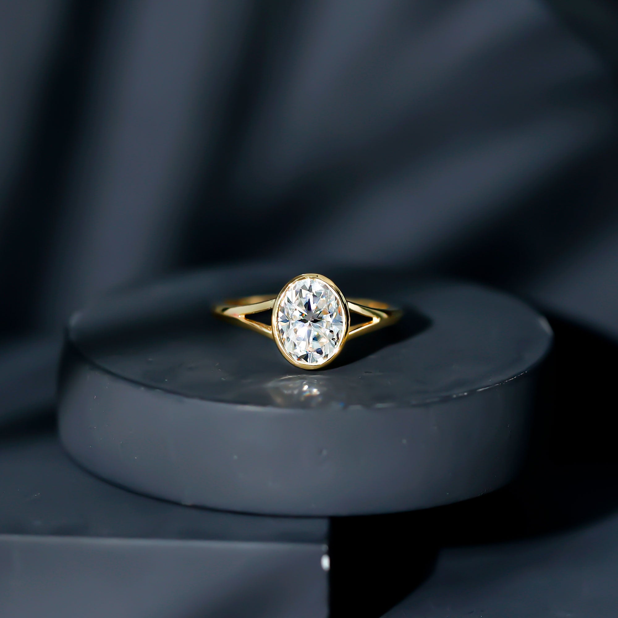 Bezel Set Oval Lab Created Diamond Solitaire Ring For Women Lab - ( EF-VS ) - Rosec Jewels