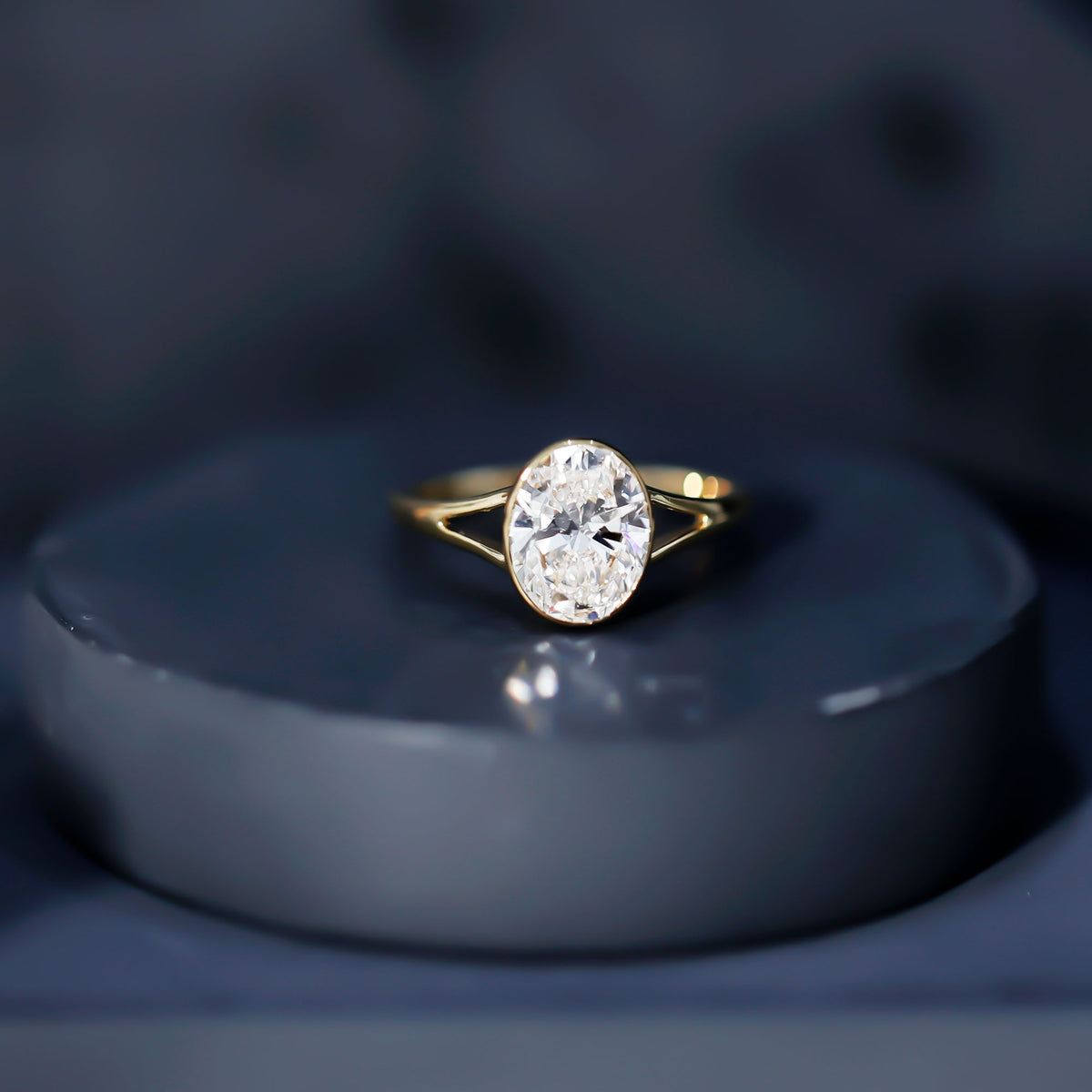 2 Carat Bezel Set Oval Lab Created Diamond Solitaire Ring with IGI Certificate Lab - ( E-VS1 ) - Rosec Jewels