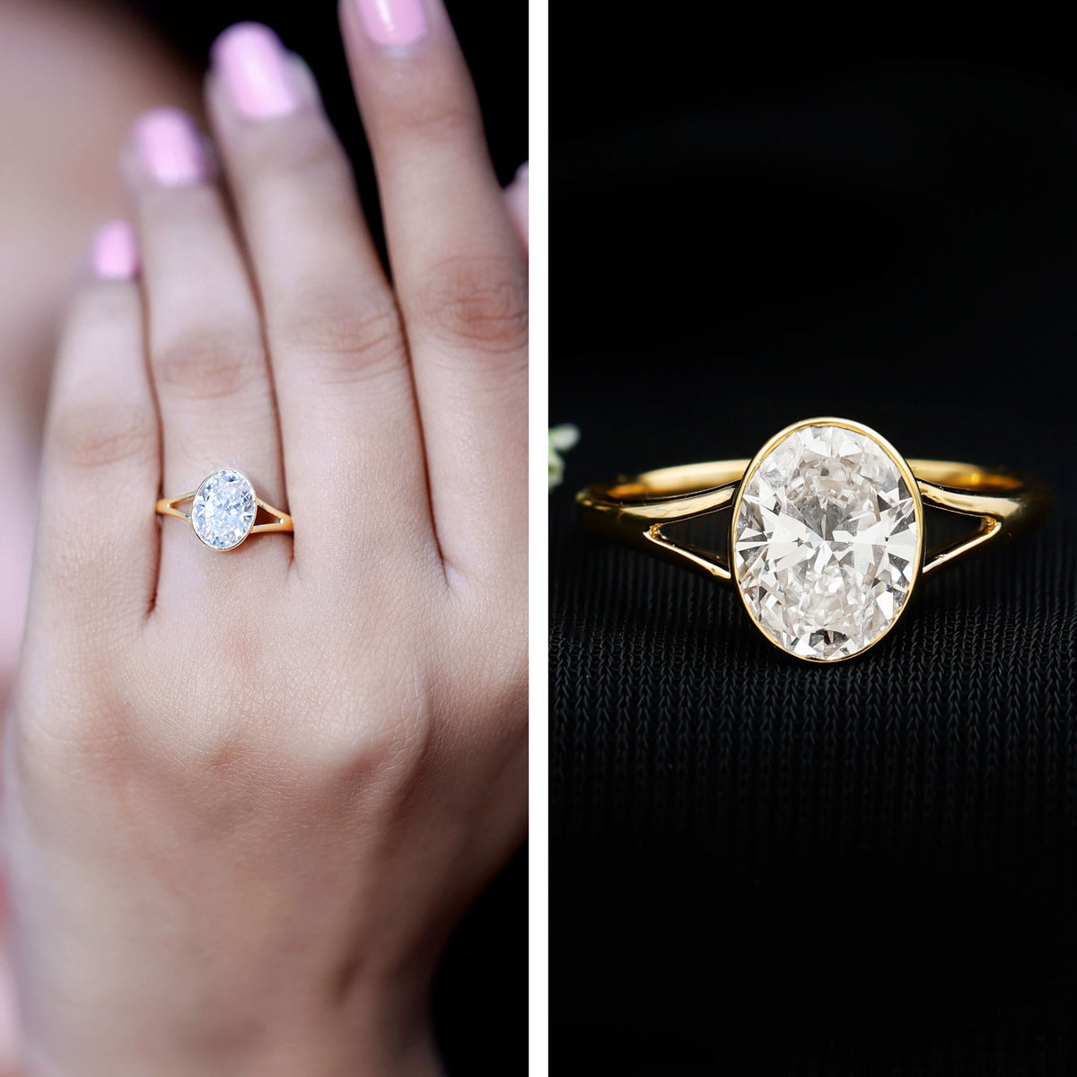 2 Carat Bezel Set Oval Lab Created Diamond Solitaire Ring with IGI Certificate Lab - ( E-VS1 ) - Rosec Jewels