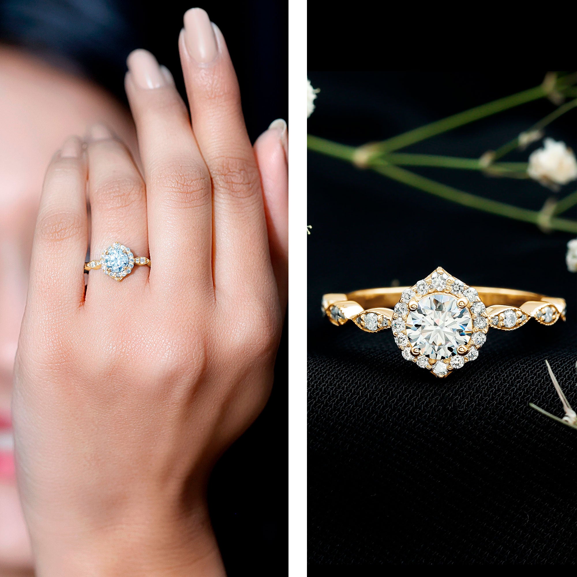 Brilliant Cut Lab Grown Diamond Vintage Solitaire Ring Lab - ( EF-VS ) - Rosec Jewels