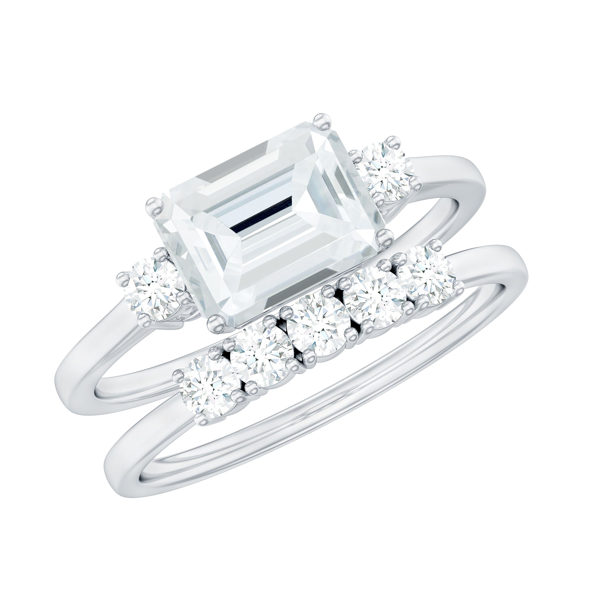Rosec Jewels-Lab Diamond Emerald Cut Engagement Ring With Band