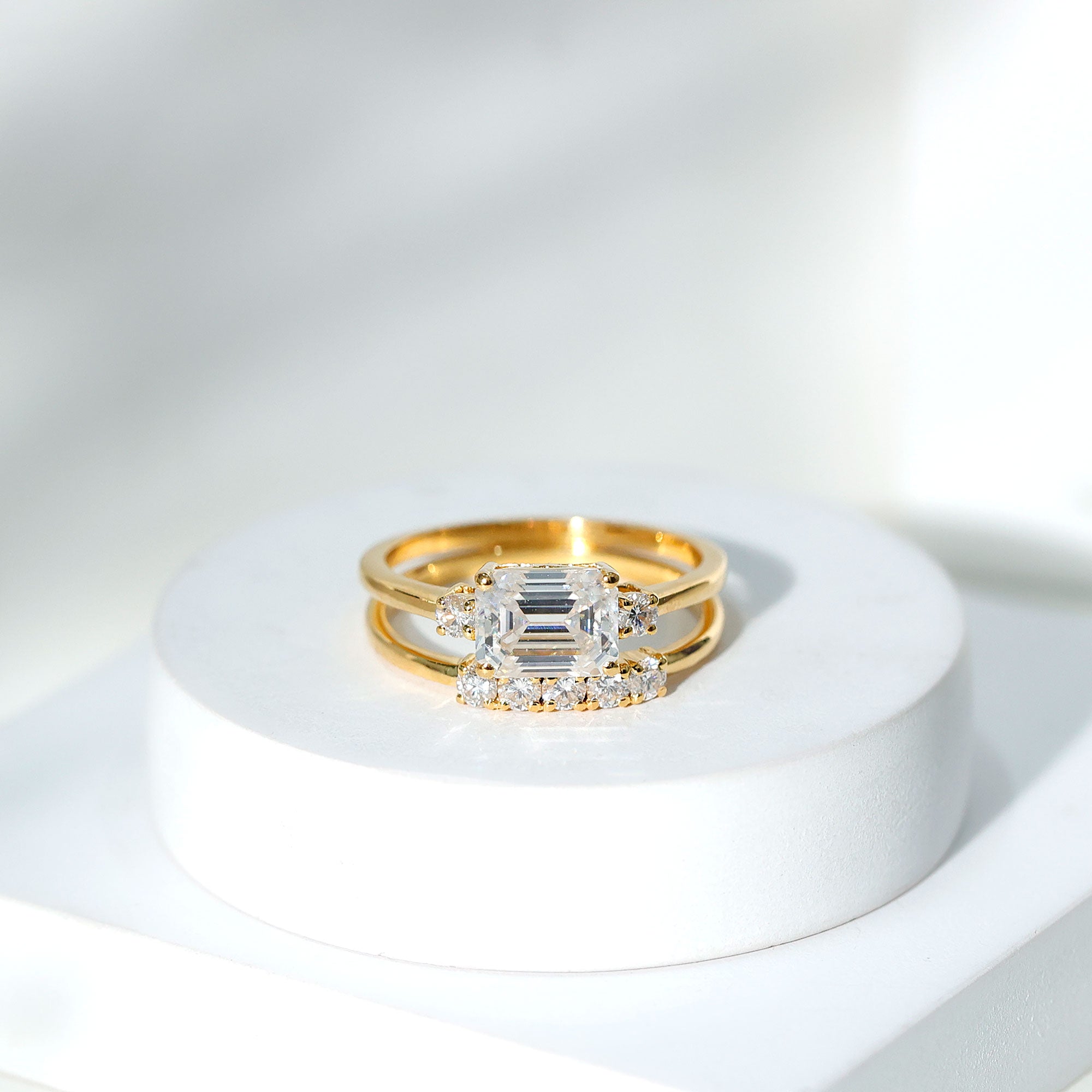 Lab Diamond Emerald Cut Engagement Ring With Band Lab - ( EF-VS ) - Rosec Jewels