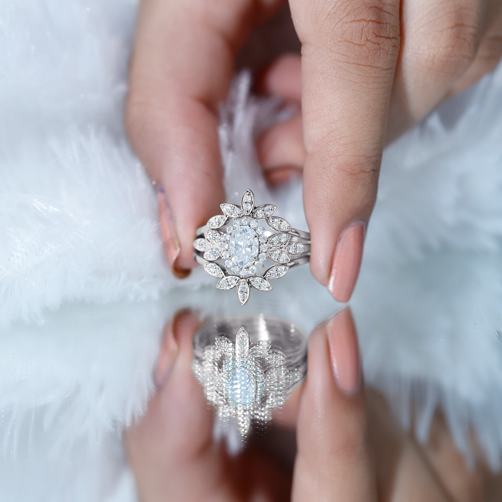 Lab Grown Diamond Vintage Engagement Ring with 2 Wedding Bands Lab - ( EF-VS ) - Rosec Jewels