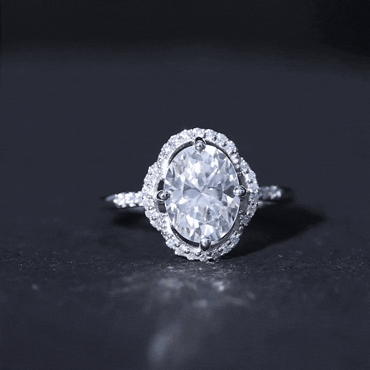 Brilliant Cut Oval Lab Grown Diamond Halo Engagement Ring Lab - ( EF-VS ) - Rosec Jewels