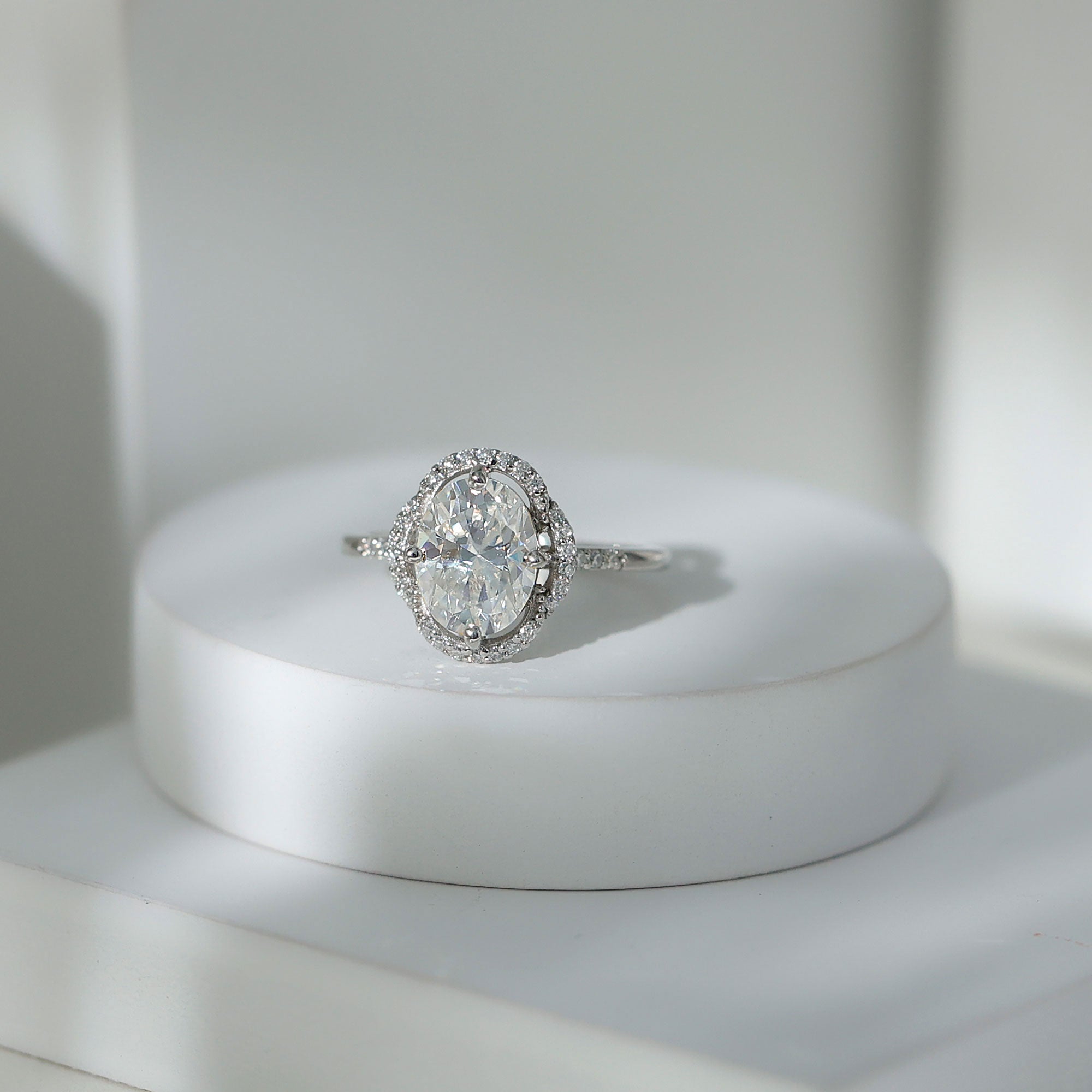 Brilliant Cut Oval Lab Grown Diamond Halo Engagement Ring Lab - ( EF-VS ) - Rosec Jewels
