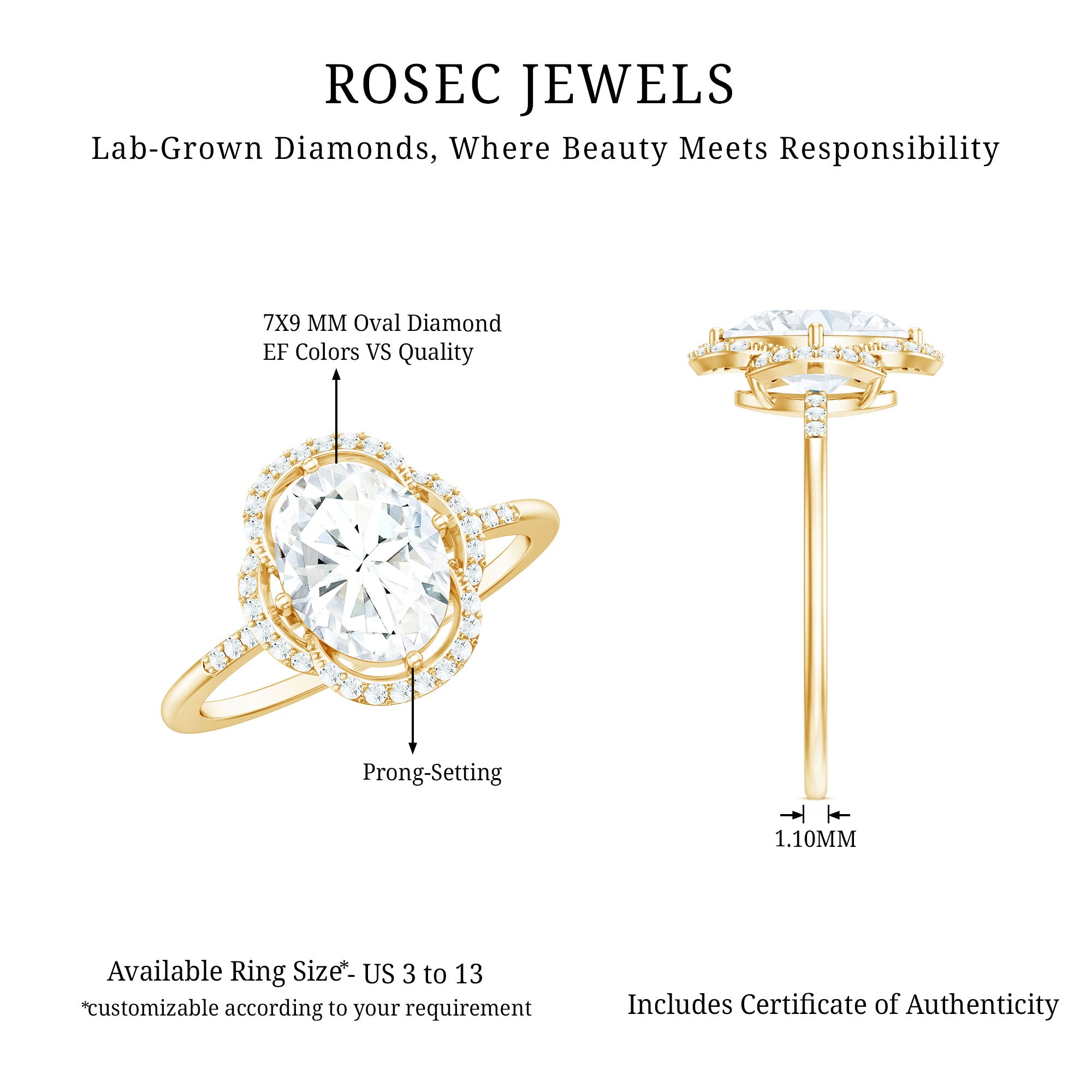 Rosec Jewels-Brilliant Cut Oval Lab Grown Diamond Halo Engagement Ring
