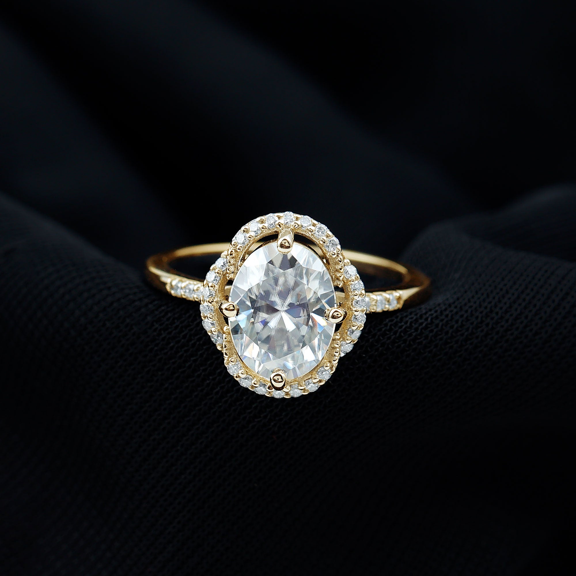 Brilliant Cut Oval Lab Grown Diamond Halo Engagement Ring Lab - ( EF-VS ) - Rosec Jewels