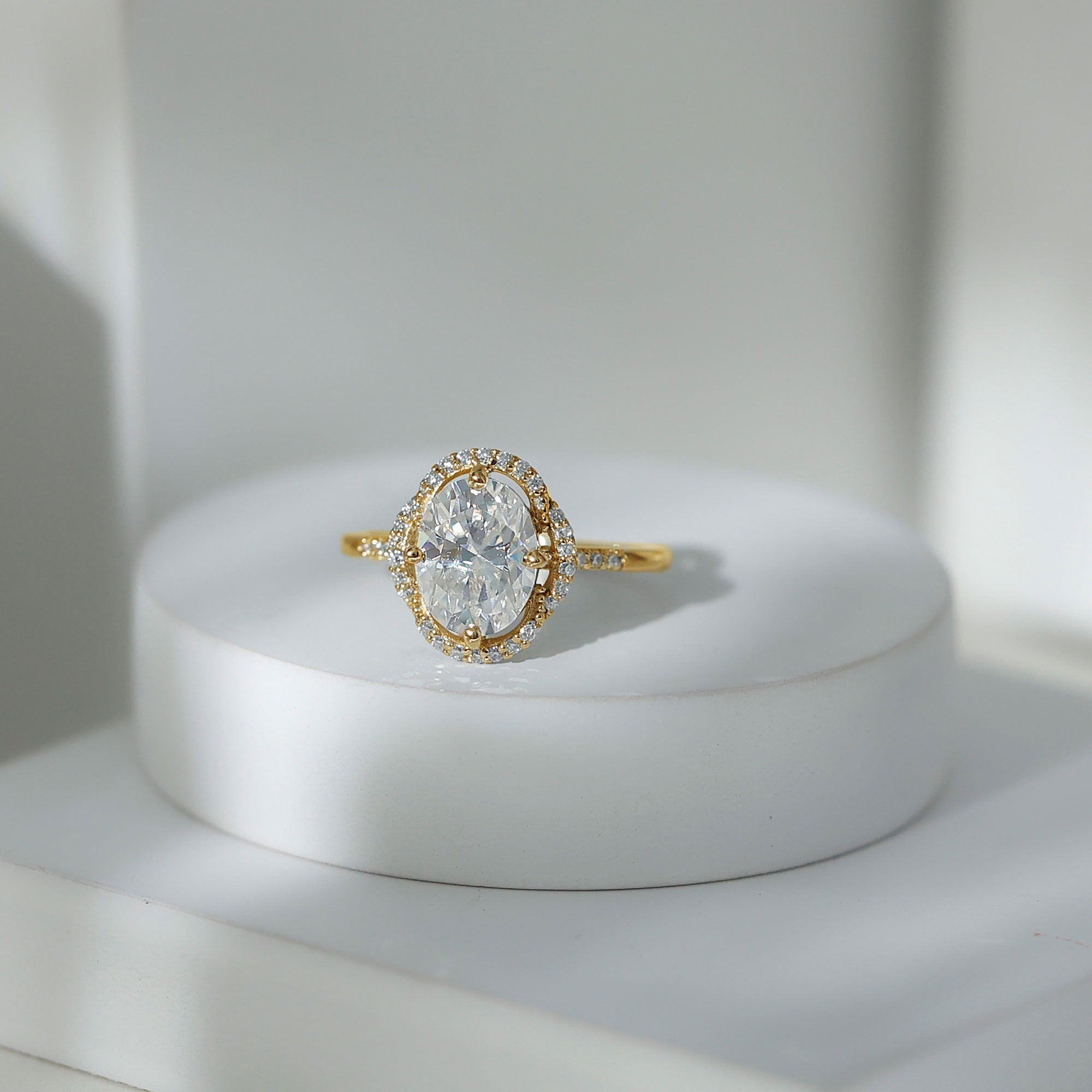 Brilliant Cut Oval Lab Grown Diamond Halo Engagement Ring Lab - ( EF-VS ) - Rosec Jewels