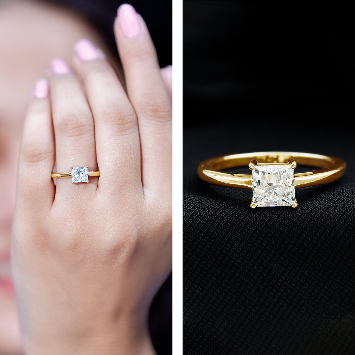 1.2 Carat Certified Lab Grown Diamond Square Cut Engagement Ring Lab - ( EF-VS ) - Rosec Jewels