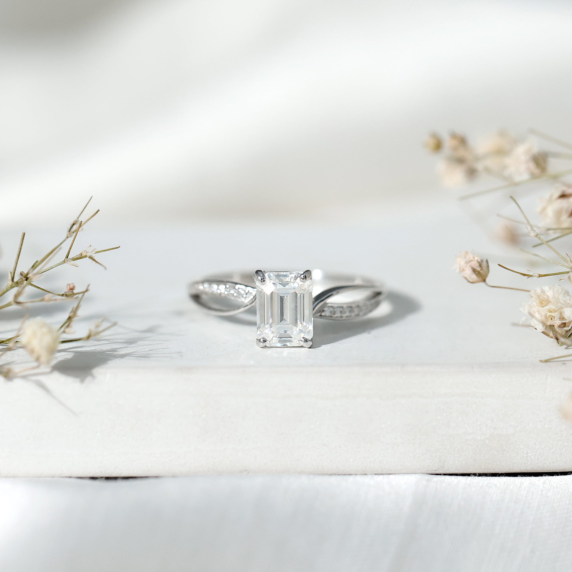 Certified Emerald Cut Diamond Infinity Engagement Ring Lab - ( EF-VS ) - Rosec Jewels