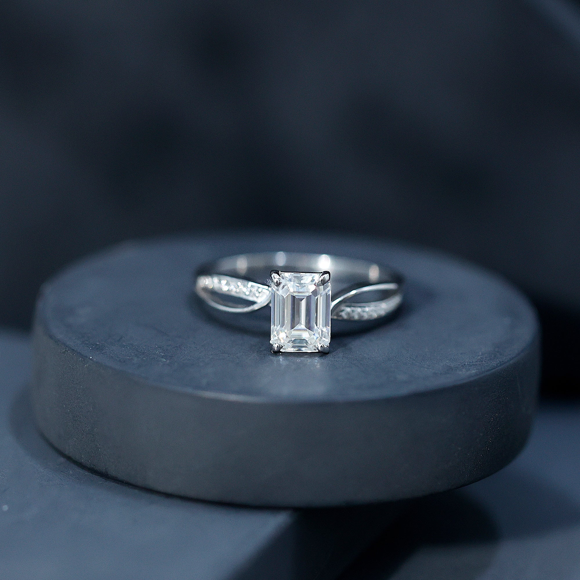 Certified Emerald Cut Diamond Infinity Engagement Ring Lab - ( EF-VS ) - Rosec Jewels