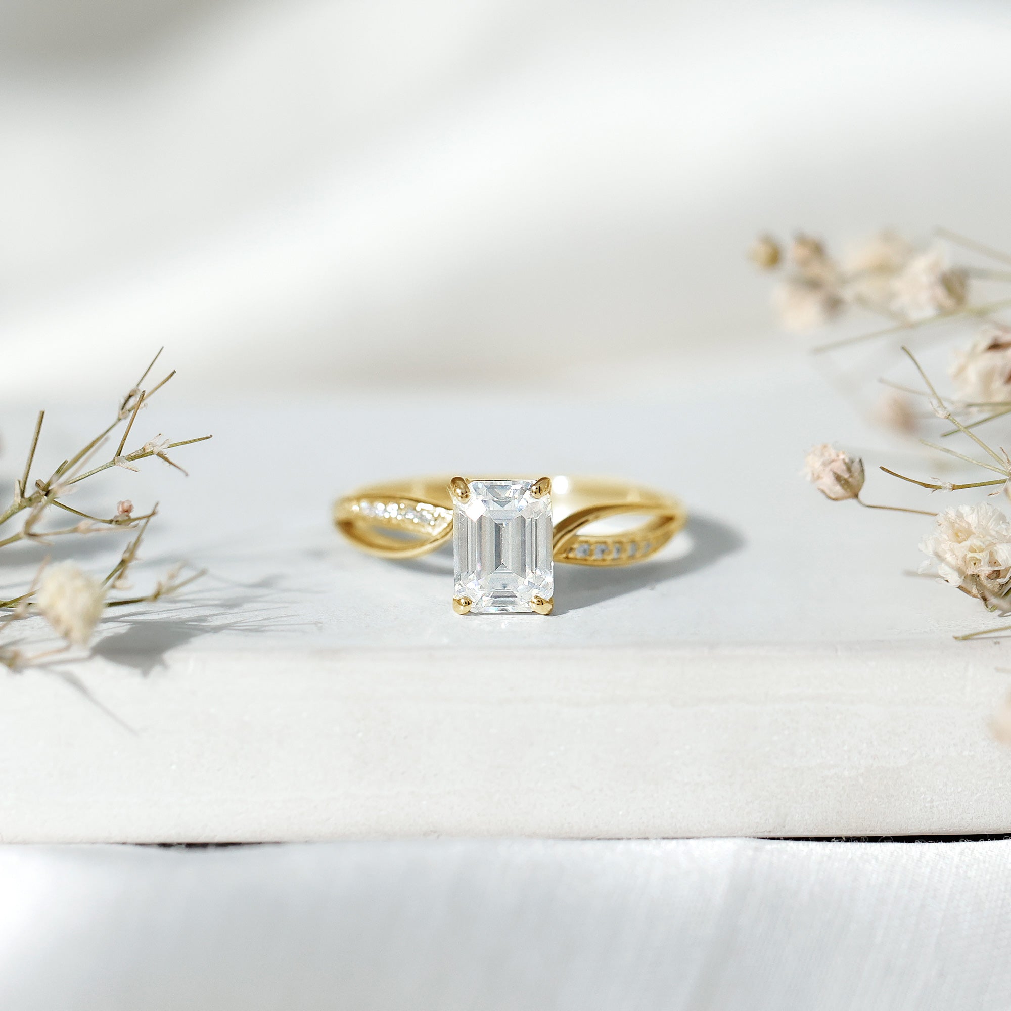 Certified Emerald Cut Diamond Infinity Engagement Ring Lab - ( EF-VS ) - Rosec Jewels