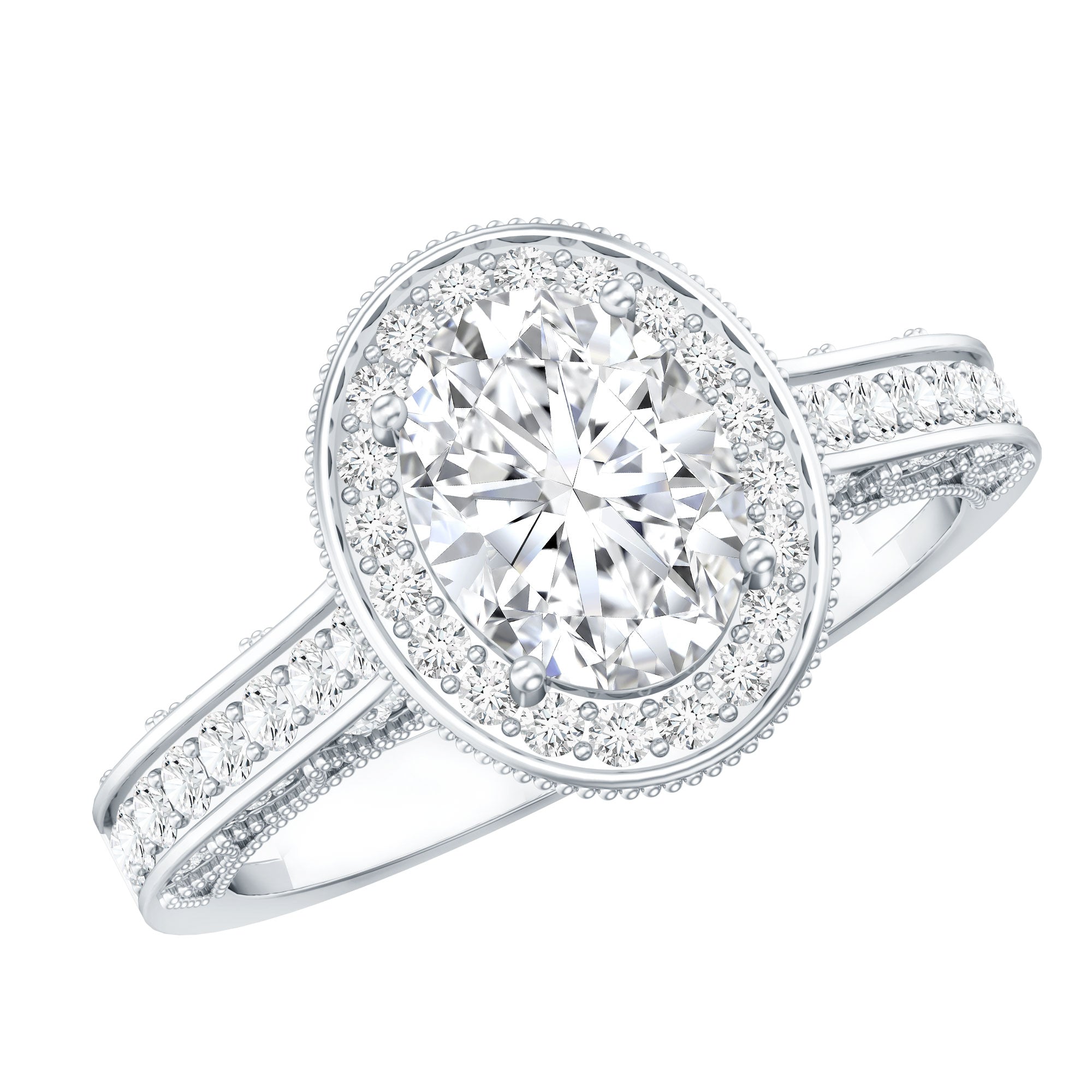 6X8 mm Oval Lab Grown Diamond Halo Engagement Ring Lab - ( EF-VS ) - Rosec Jewels