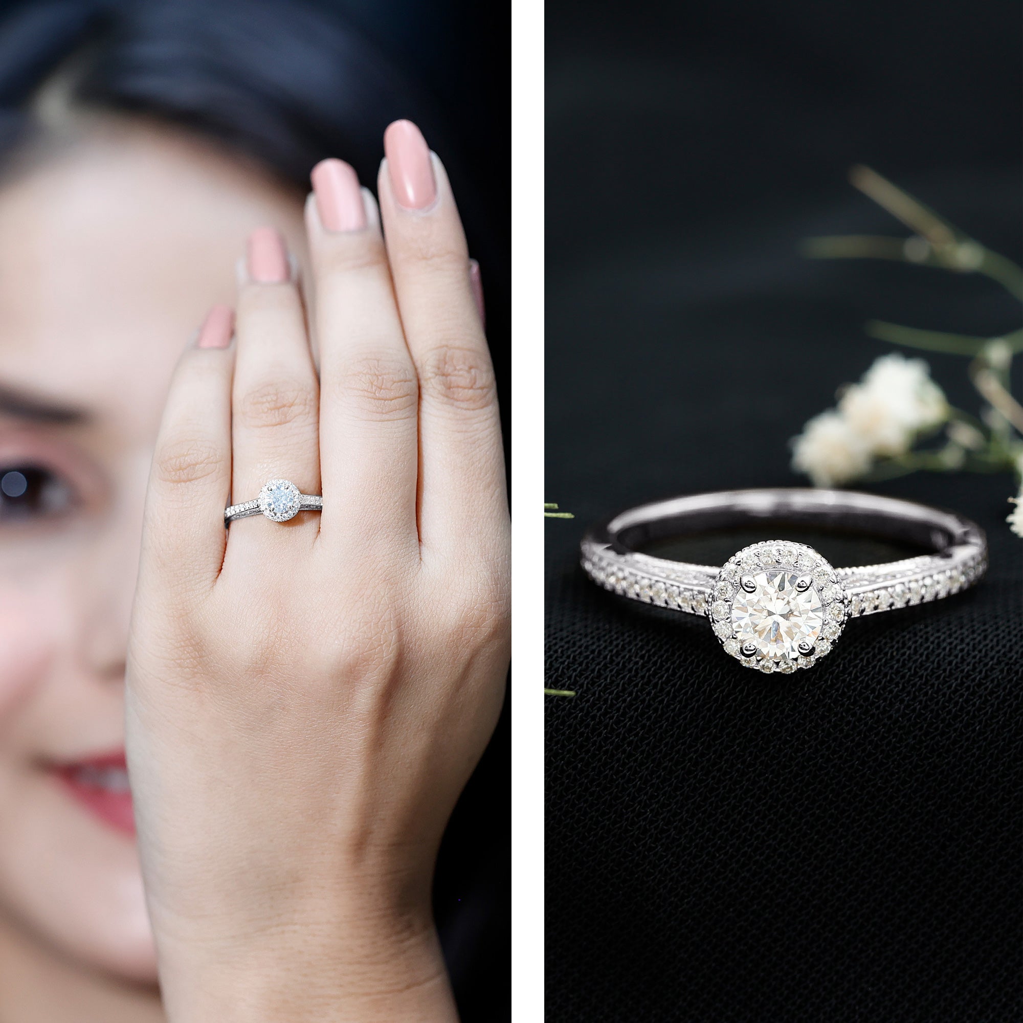 Diamond Vintage Looking Engagement Ring Lab - ( EF-VS ) - Rosec Jewels