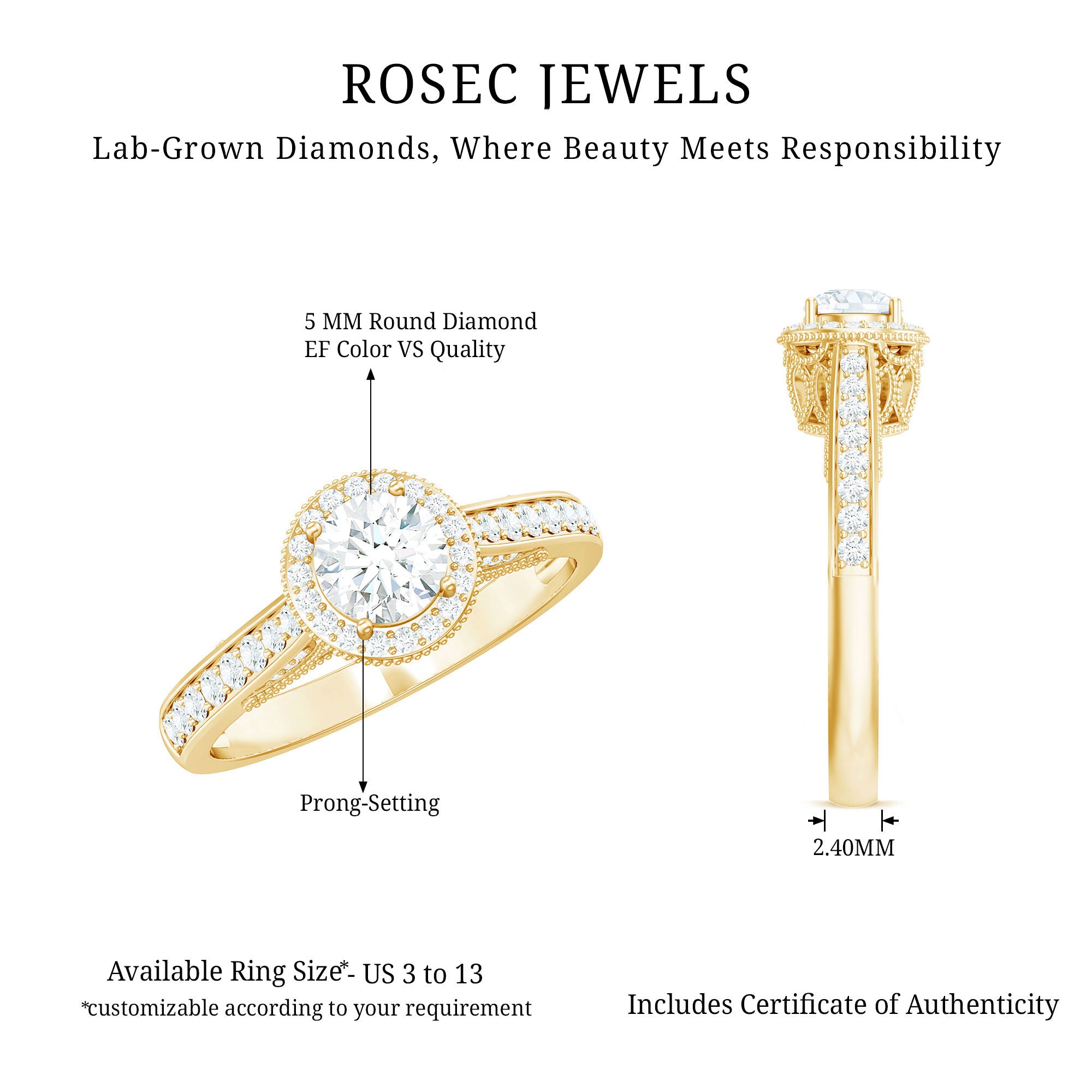 Rosec Jewels-Diamond Vintage Looking Engagement Ring