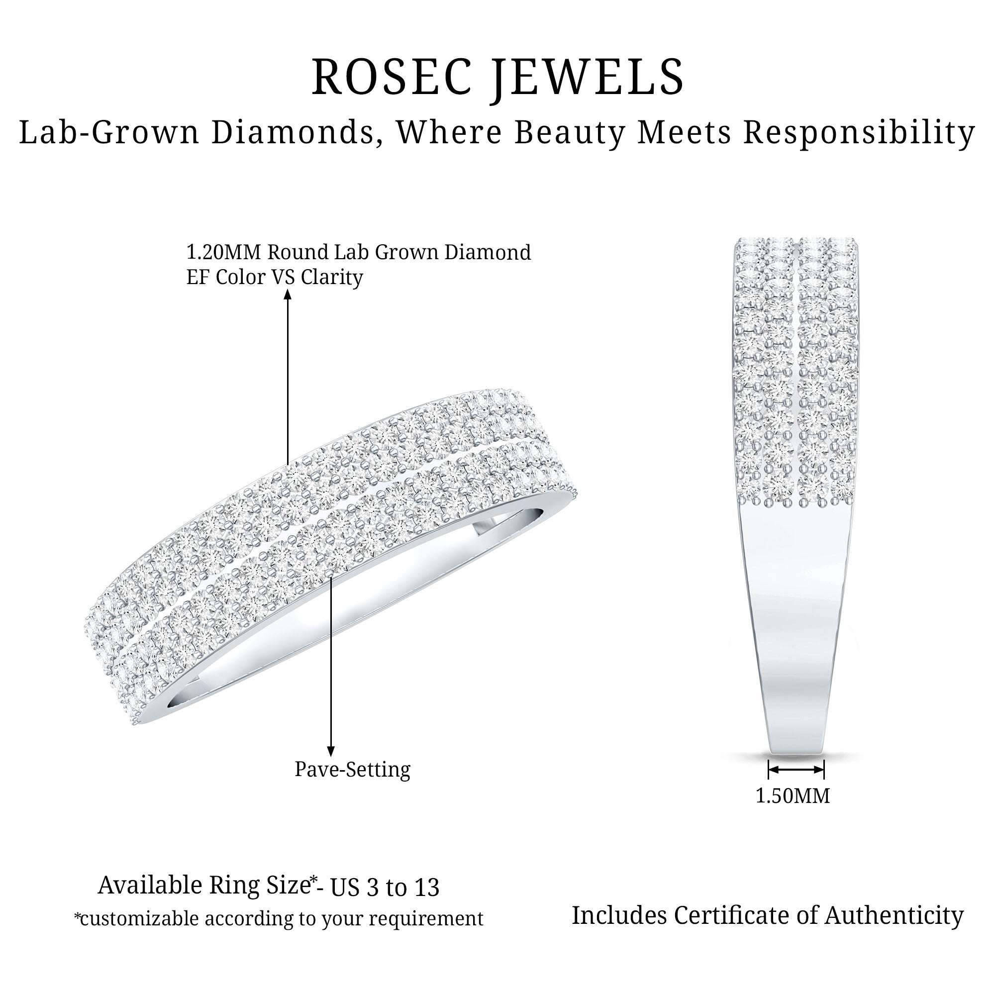 Brilliant Cut Lab Grown Diamond Classic Wedding Band Ring Lab - ( EF-VS ) - Rosec Jewels