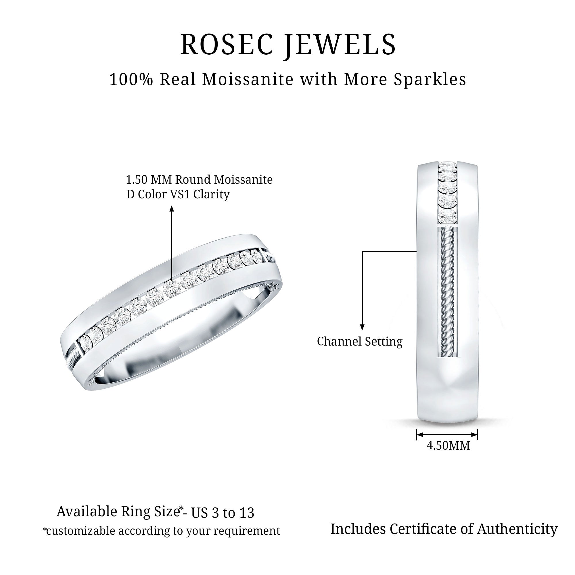 Lab Grown Diamond Twisted Rope Band with Accents Lab - ( EF-VS ) - Rosec Jewels