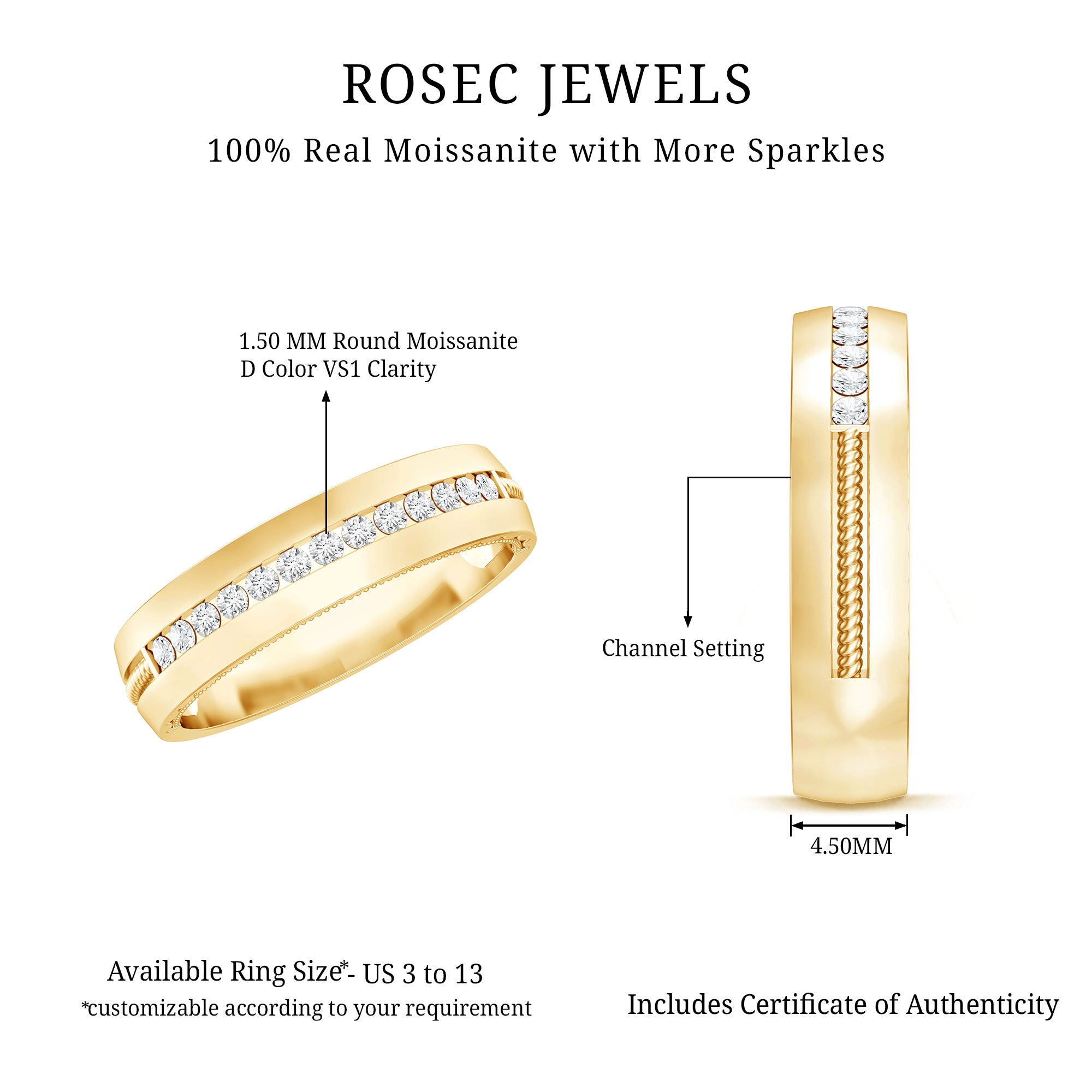Lab Grown Diamond Twisted Rope Band with Accents Lab - ( EF-VS ) - Rosec Jewels