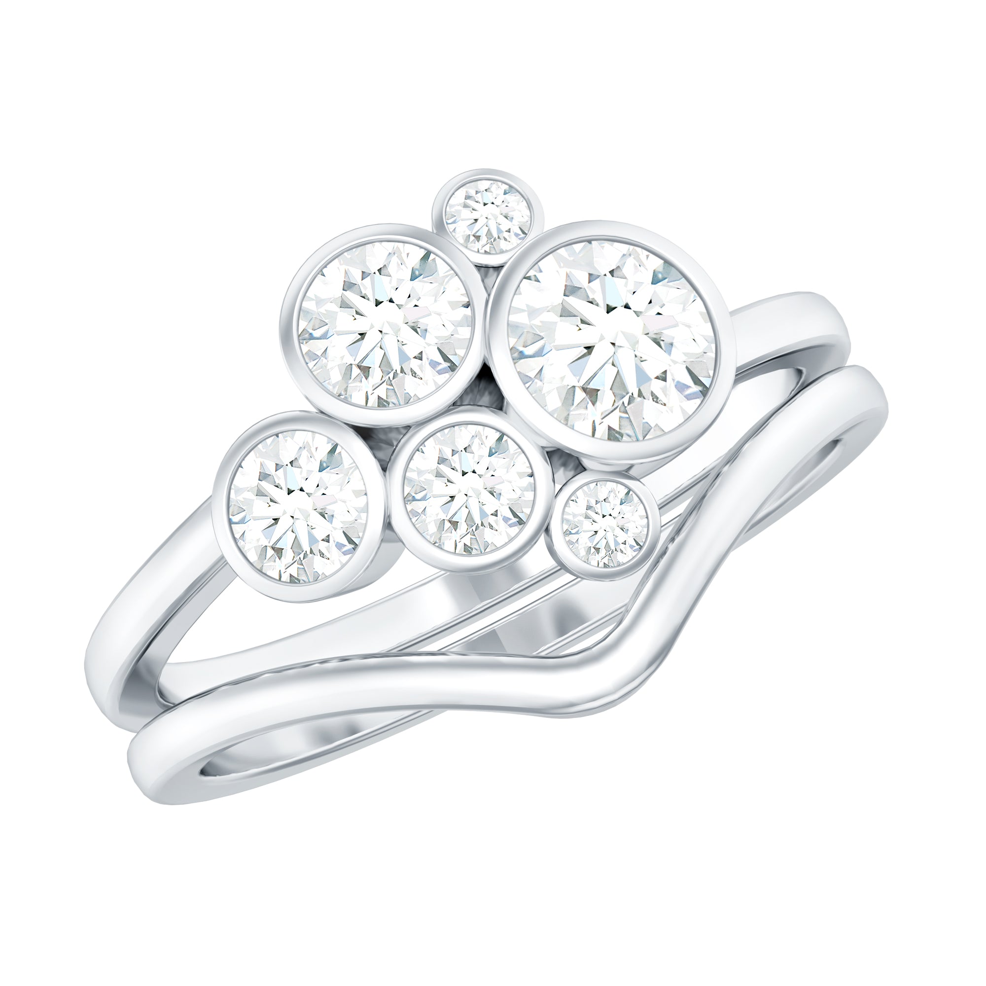 Rosec Jewels-Bezel Set Lab Created Diamond Cluster Wedding Ring Set