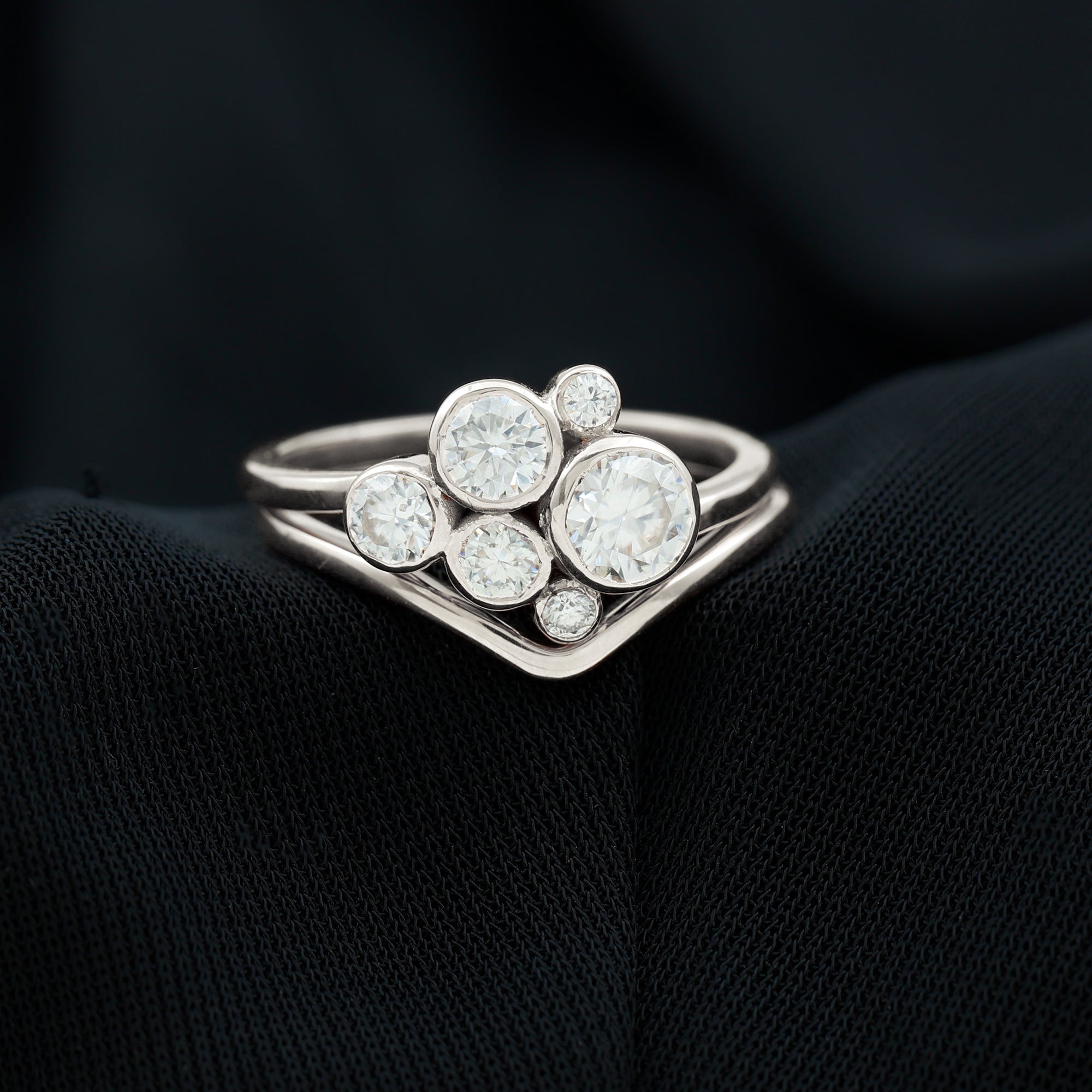 Rosec Jewels-Bezel Set Lab Created Diamond Cluster Wedding Ring Set