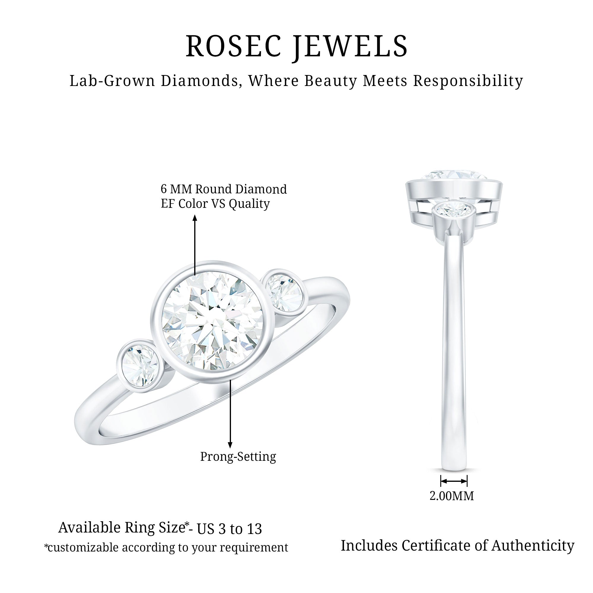 Rosec Jewels-Lab Created Diamond Bezel Set Engagement Ring for Her