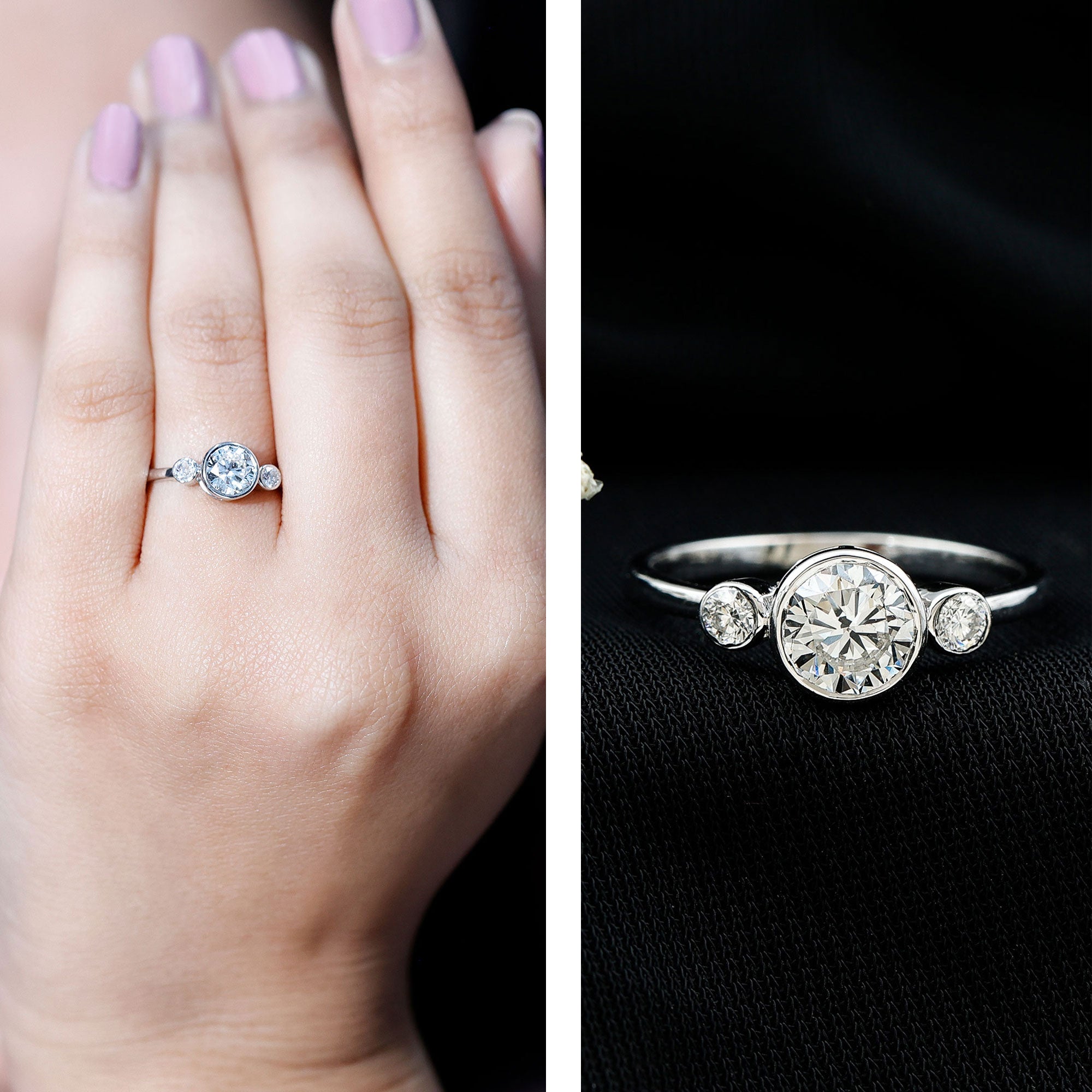 Lab Created Diamond Bezel Set Engagement Ring for Her Lab - ( EF-VS ) - Rosec Jewels