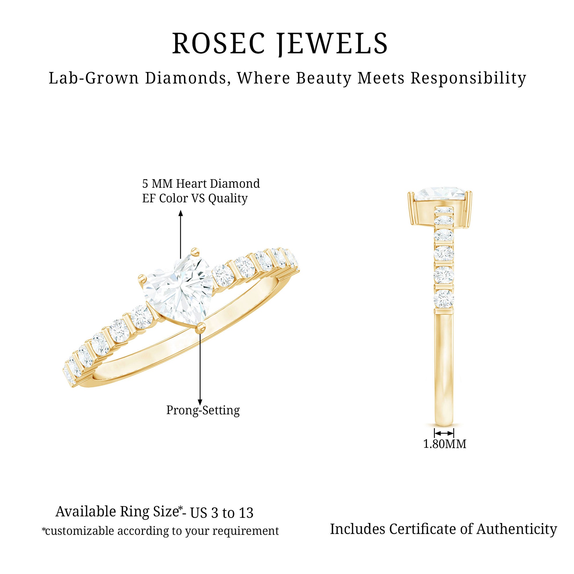 Rosec Jewels-Lab Grown Diamond Heart Promise Ring With Side Stones