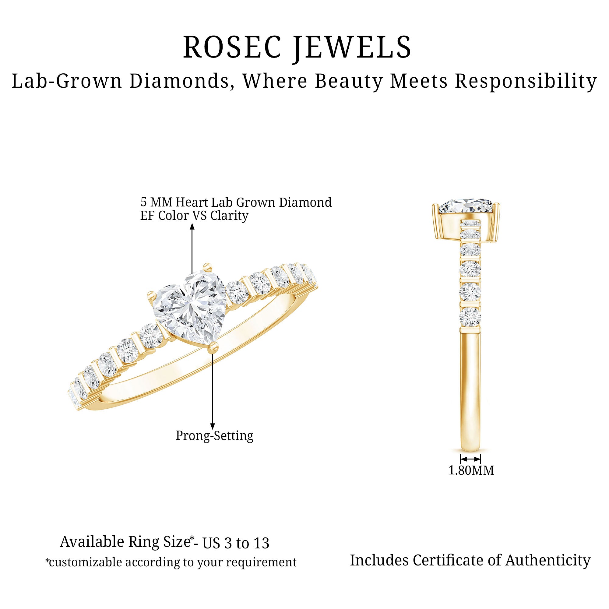 Rosec Jewels-Lab Grown Diamond Heart Promise Ring With Side Stones