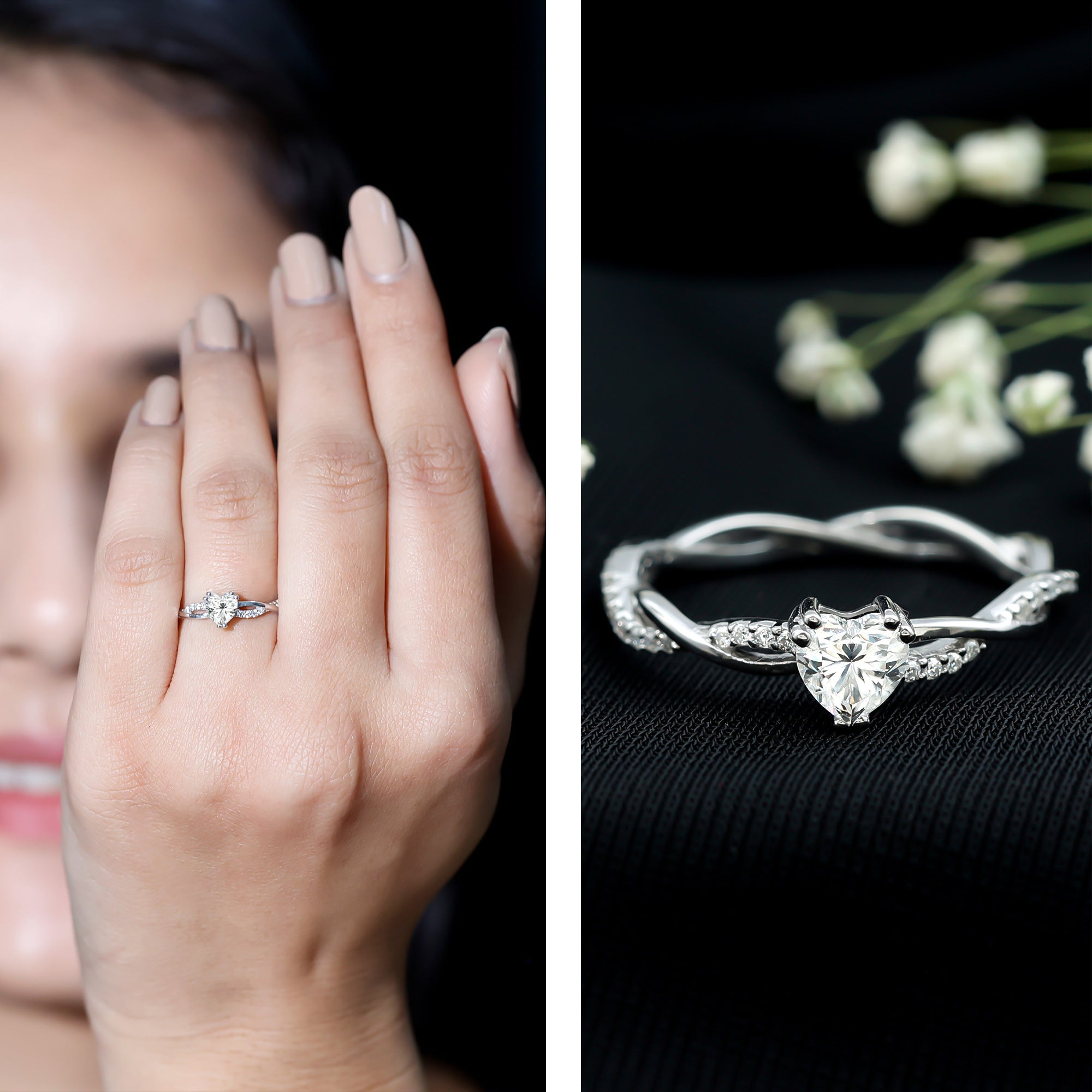 0.5 Carat Heart Shaped Diamond Ring For Women Lab - ( EF-VS ) - Rosec Jewels