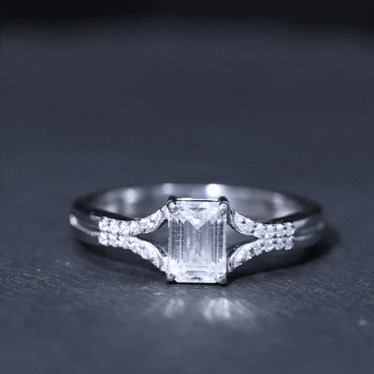 Emerald Cut Lab Diamond Engagement Ring With Split Shank Ring Lab - ( EF-VS ) - Rosec Jewels