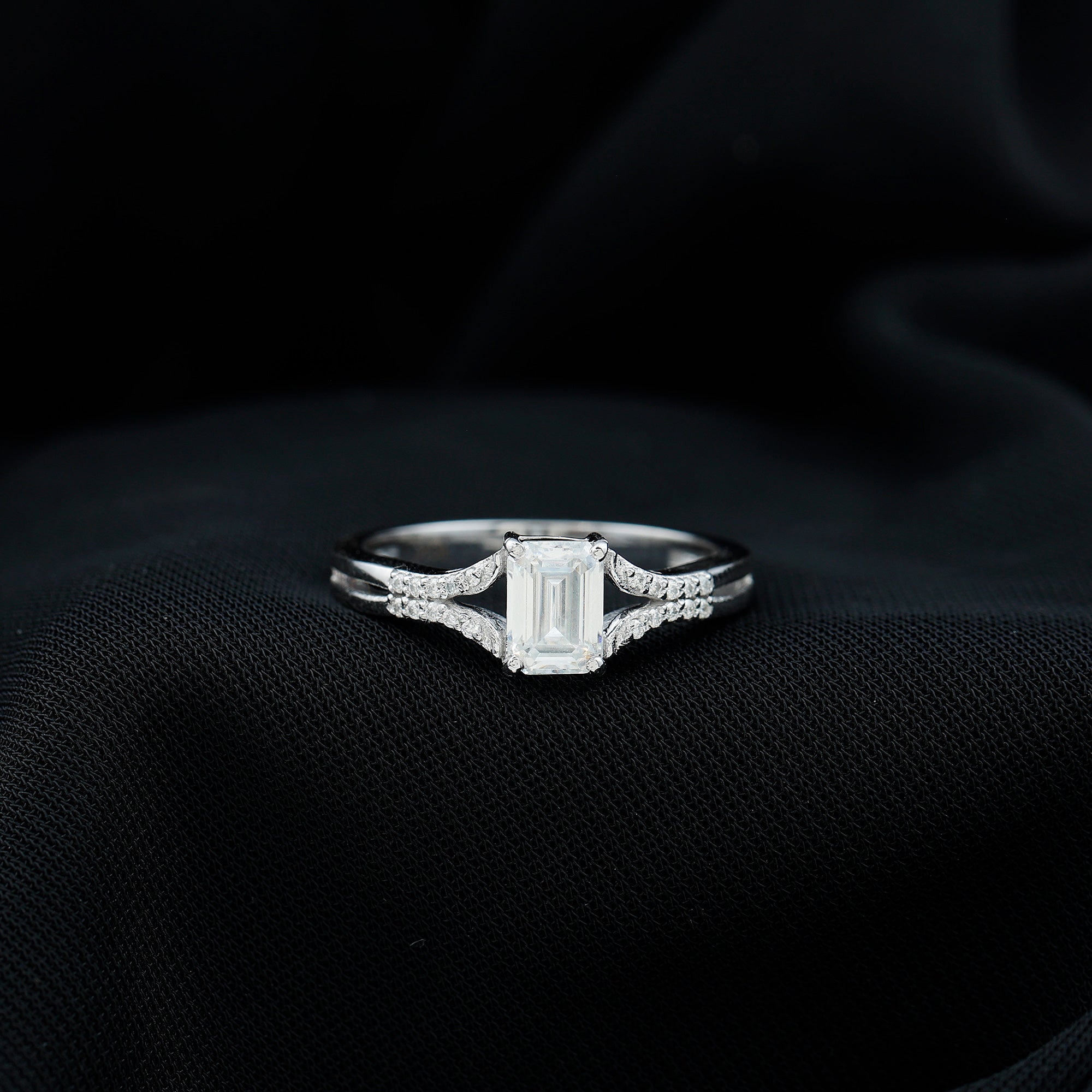 Rosec Jewels-Emerald Cut Lab Diamond Engagement Ring With Split Shank Ring