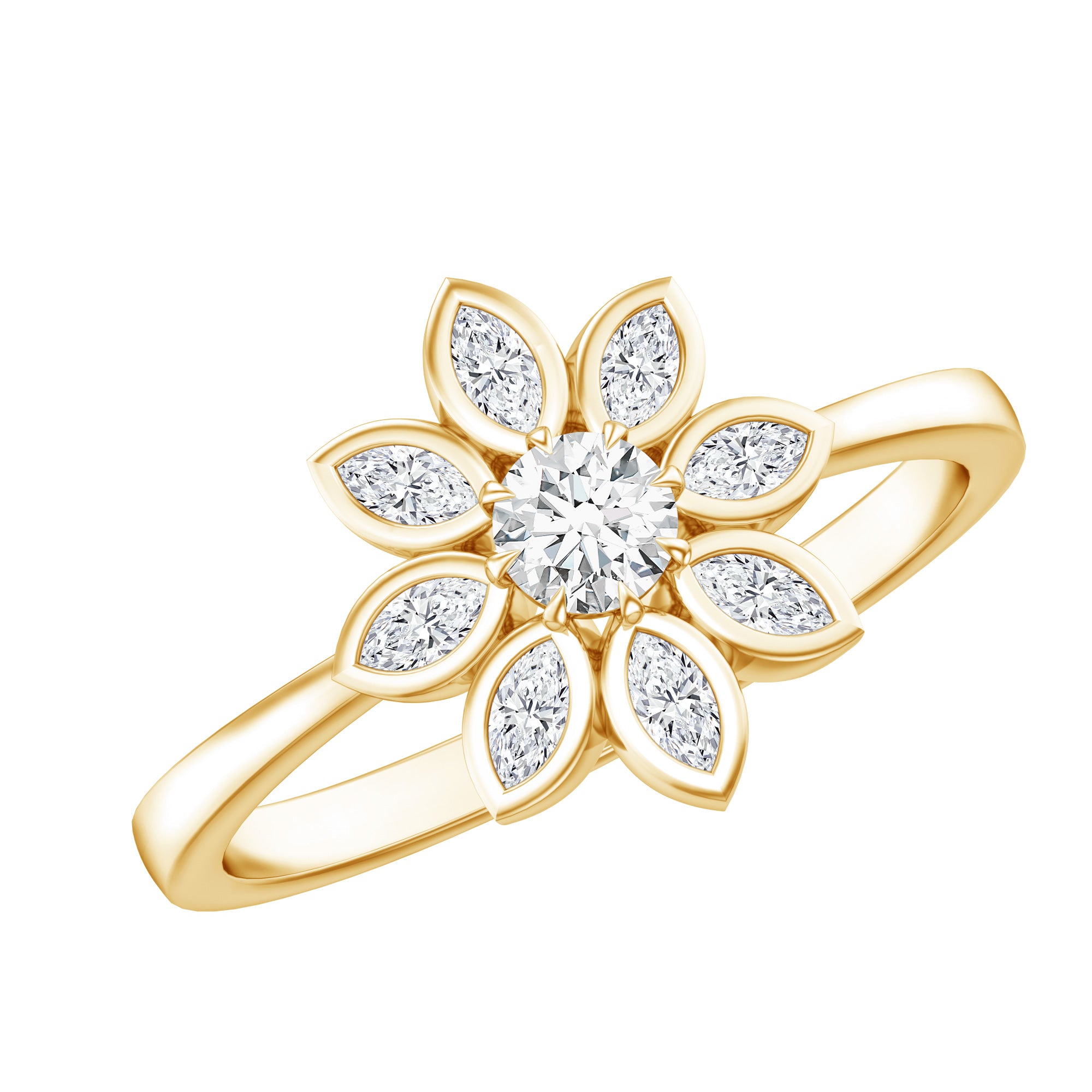 Brilliant Cut Lab Grown Diamond Flower Cocktail Ring Lab - ( EF-VS ) - Rosec Jewels