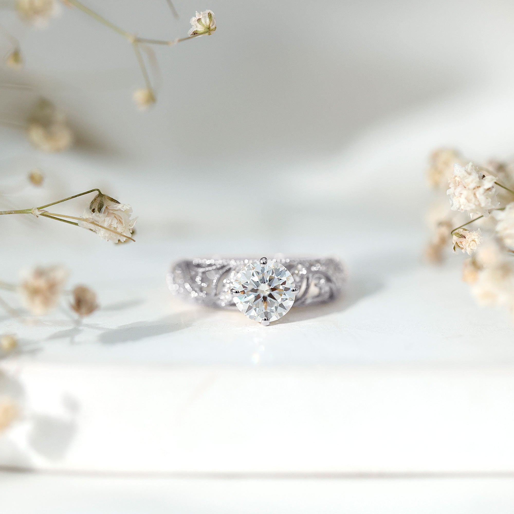 Certified Lab Created Diamond Antique Inspired Engagement Ring Lab - ( EF-VS ) - Rosec Jewels