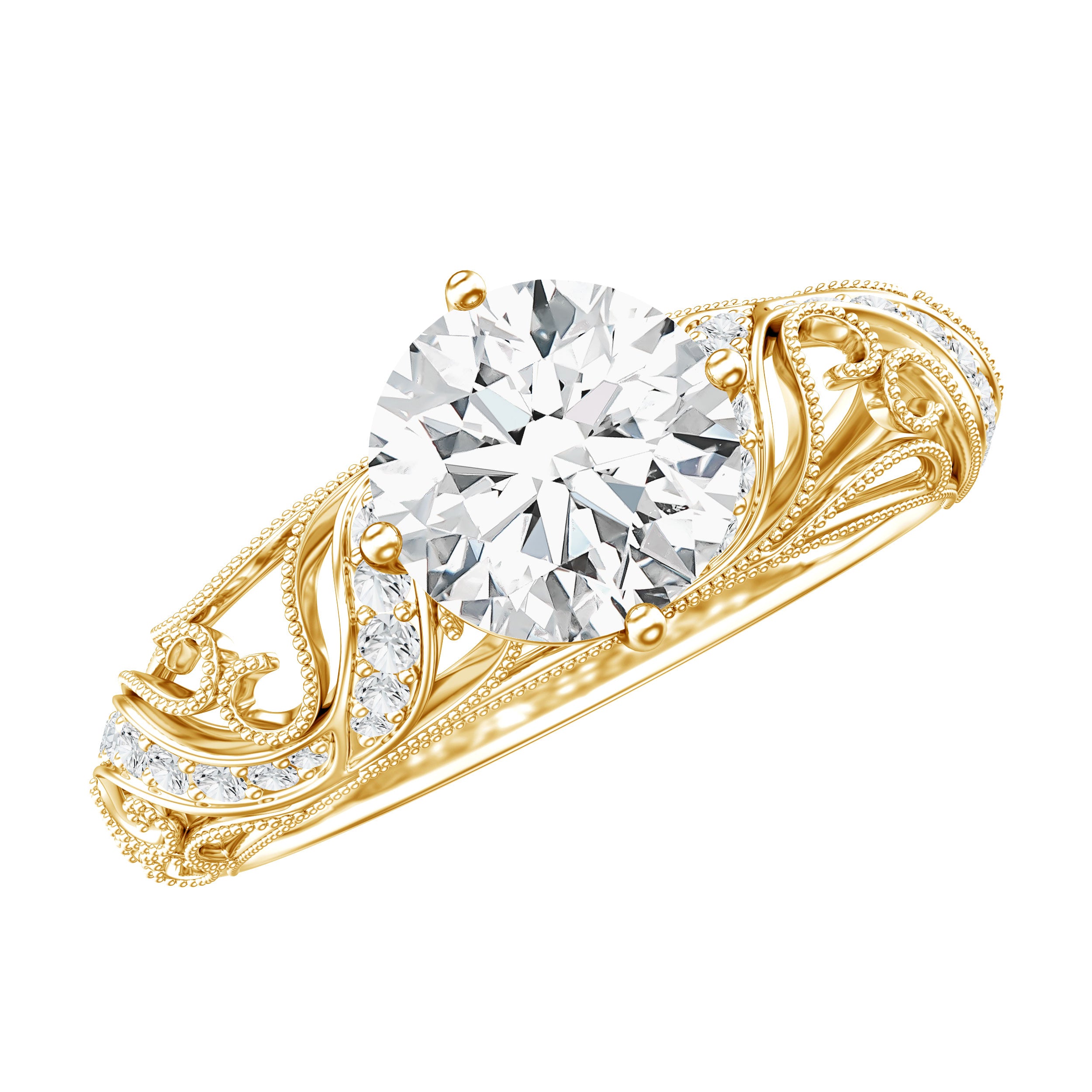 Certified Lab Created Diamond Antique Inspired Engagement Ring Lab - ( EF-VS ) - Rosec Jewels