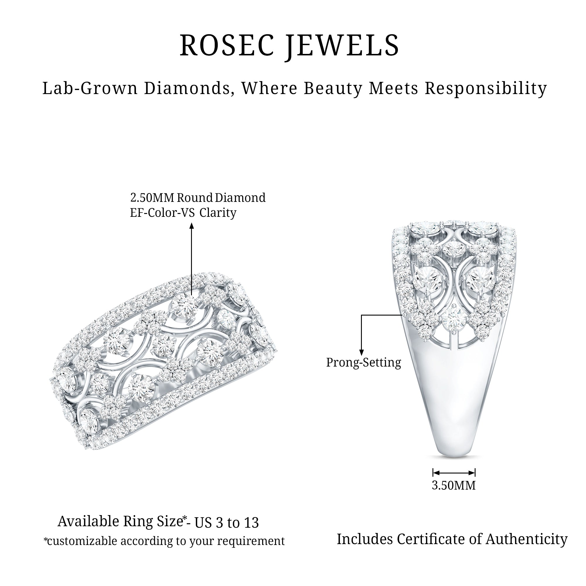 Vintage Inspired Lab Grown Diamond Wedding Band for Women Lab - ( EF-VS ) - Rosec Jewels