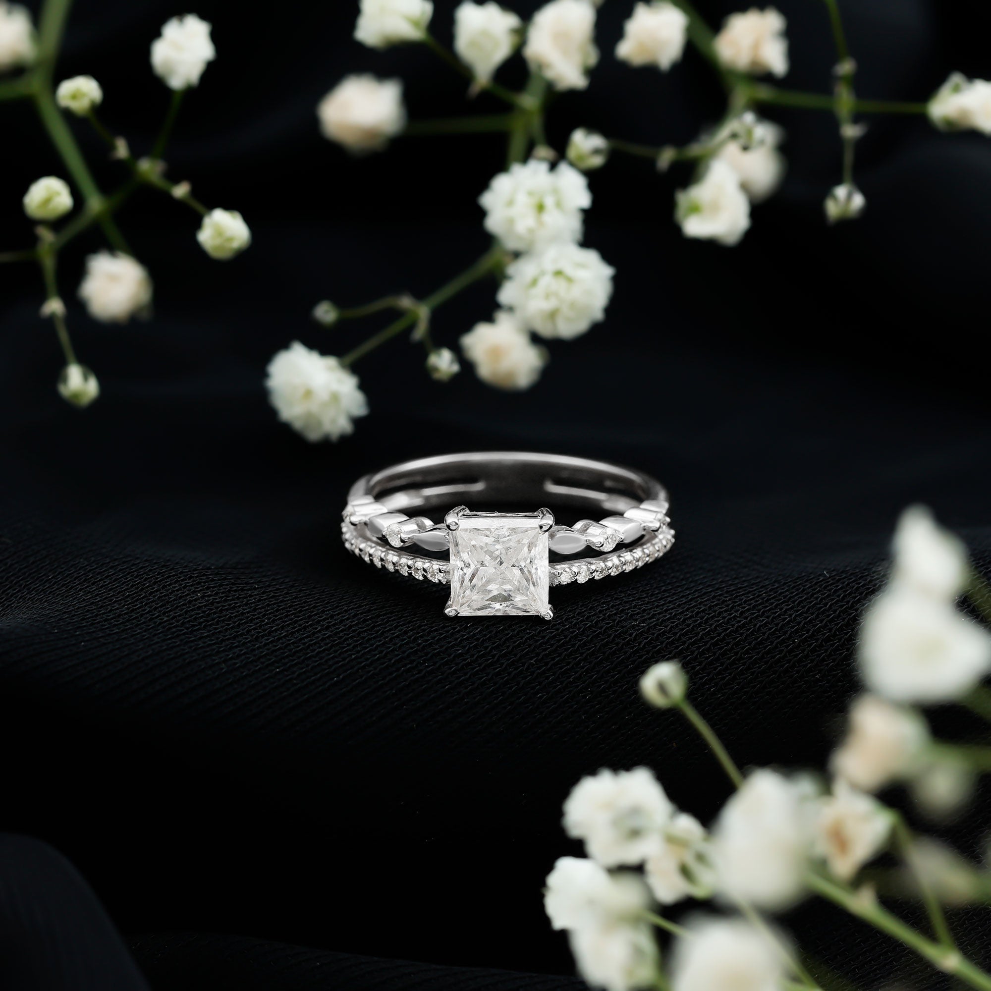 Rosec Jewels-Brilliant Cut Lab Grown Diamond Solitaire Double Band Ring for Women