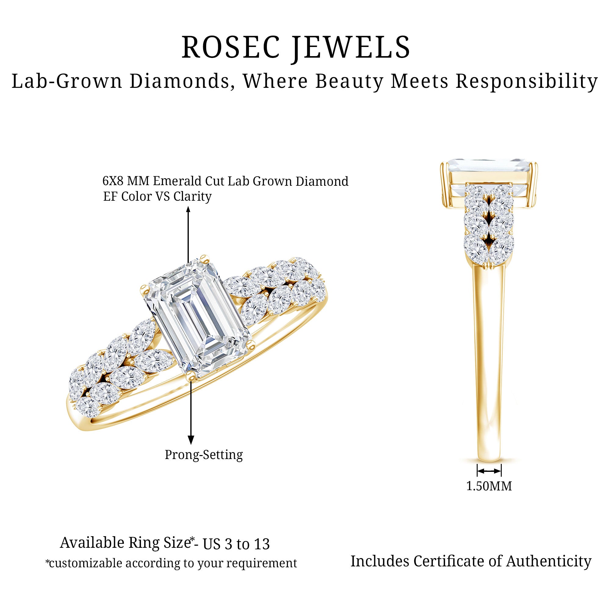 2 Carat Lab Grown Diamond Ring For Women With Certificate Lab - ( EF-VS ) - Rosec Jewels