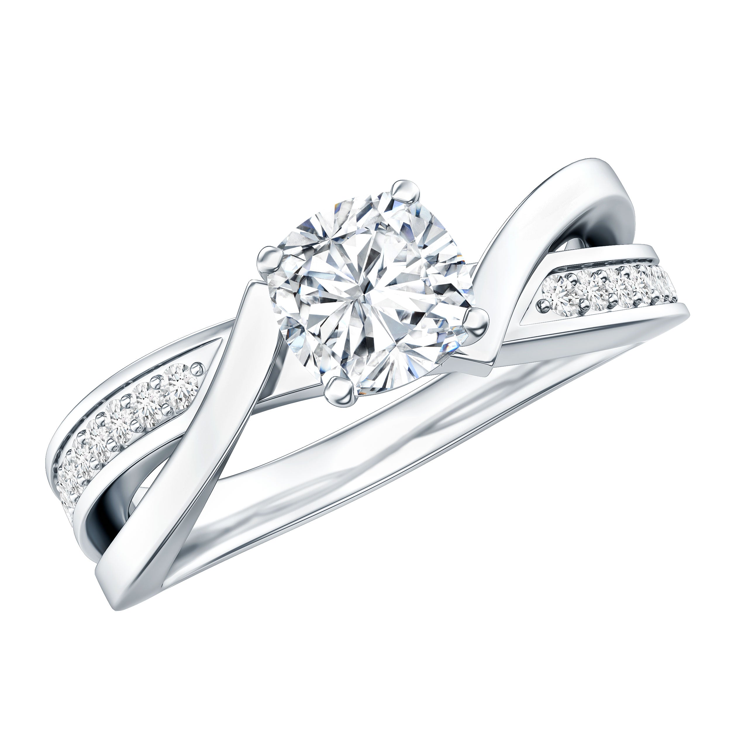 Cushion Cut Diamond Infinity Solitaire Ring with Side Stones Lab - ( EF-VS ) - Rosec Jewels