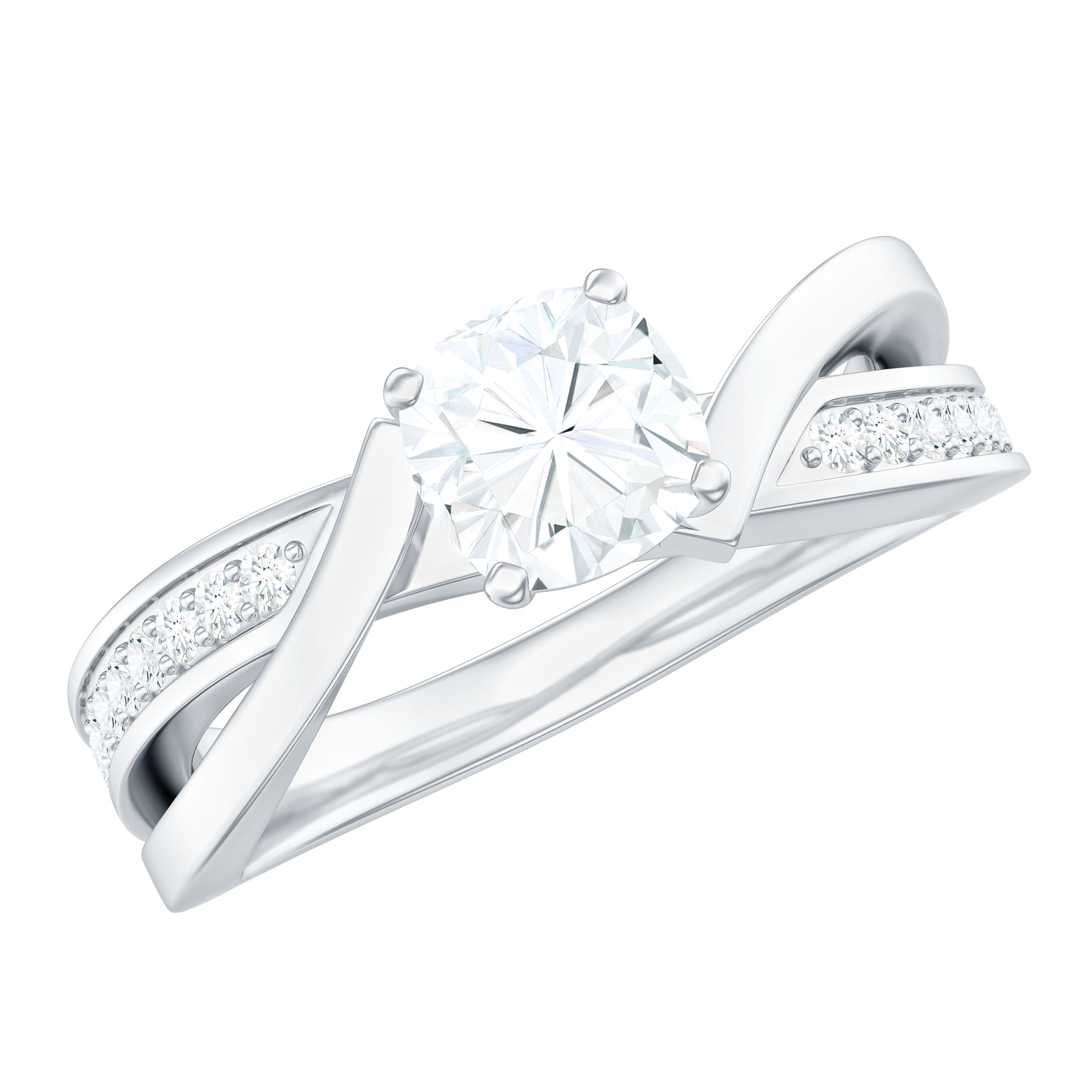 Cushion Cut Diamond Infinity Solitaire Ring with Side Stones