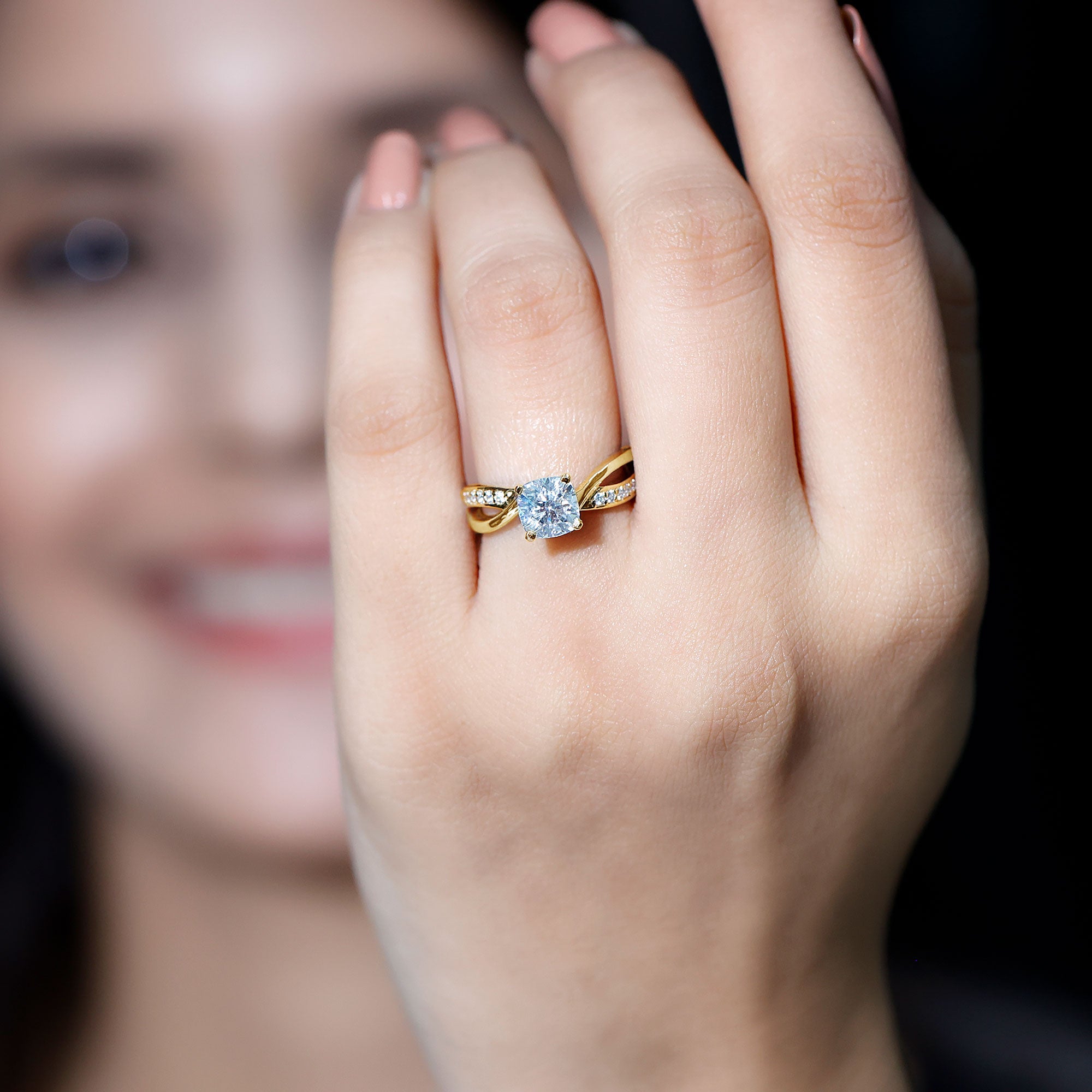 Cushion Cut Diamond Infinity Solitaire Ring with Side Stones Lab - ( EF-VS ) - Rosec Jewels