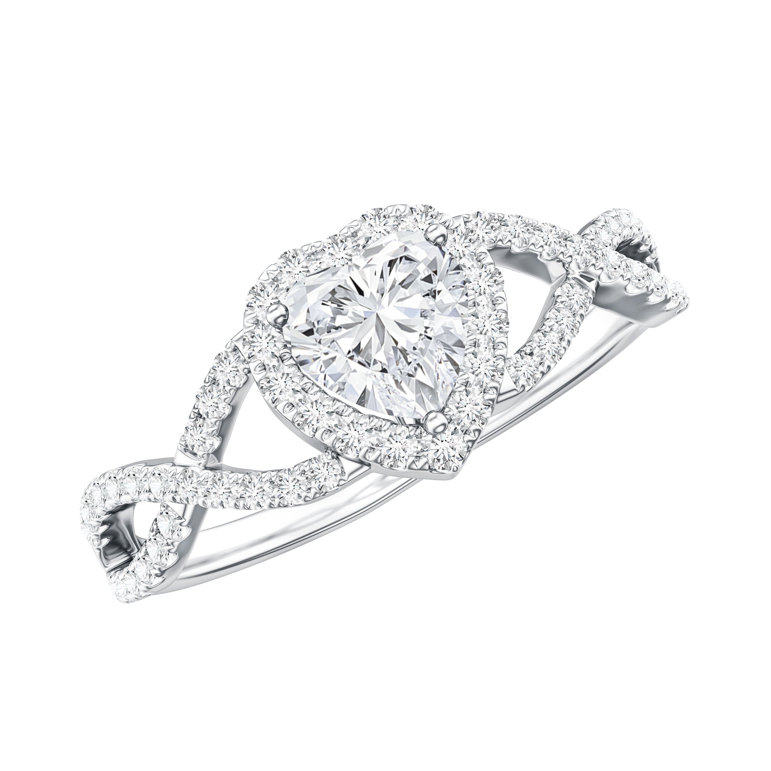 Lab Grown Diamond Heart Engagement Ring with Halo Design Lab - ( EF-VS ) - Rosec Jewels